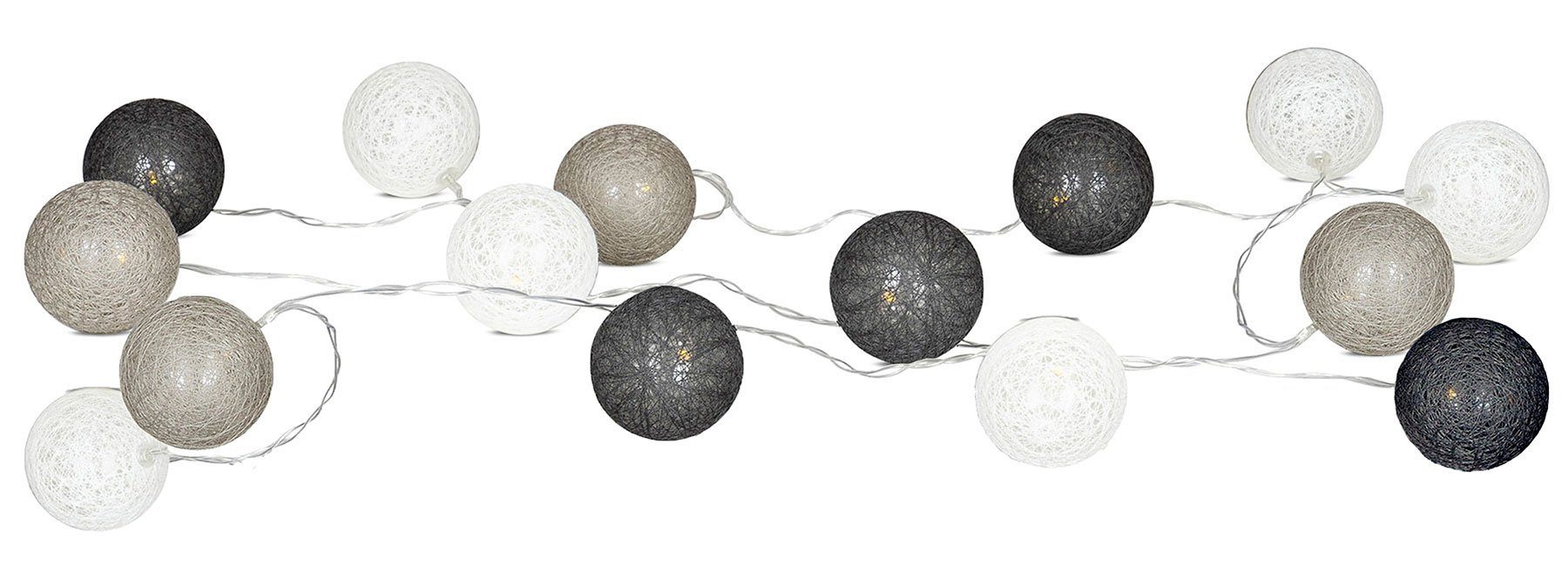 Levandeo® Lichterkette, 15er Lichterkette Ø4cm LED Kugeln Girlande Lampions Baumwolle Grau. € 9,99