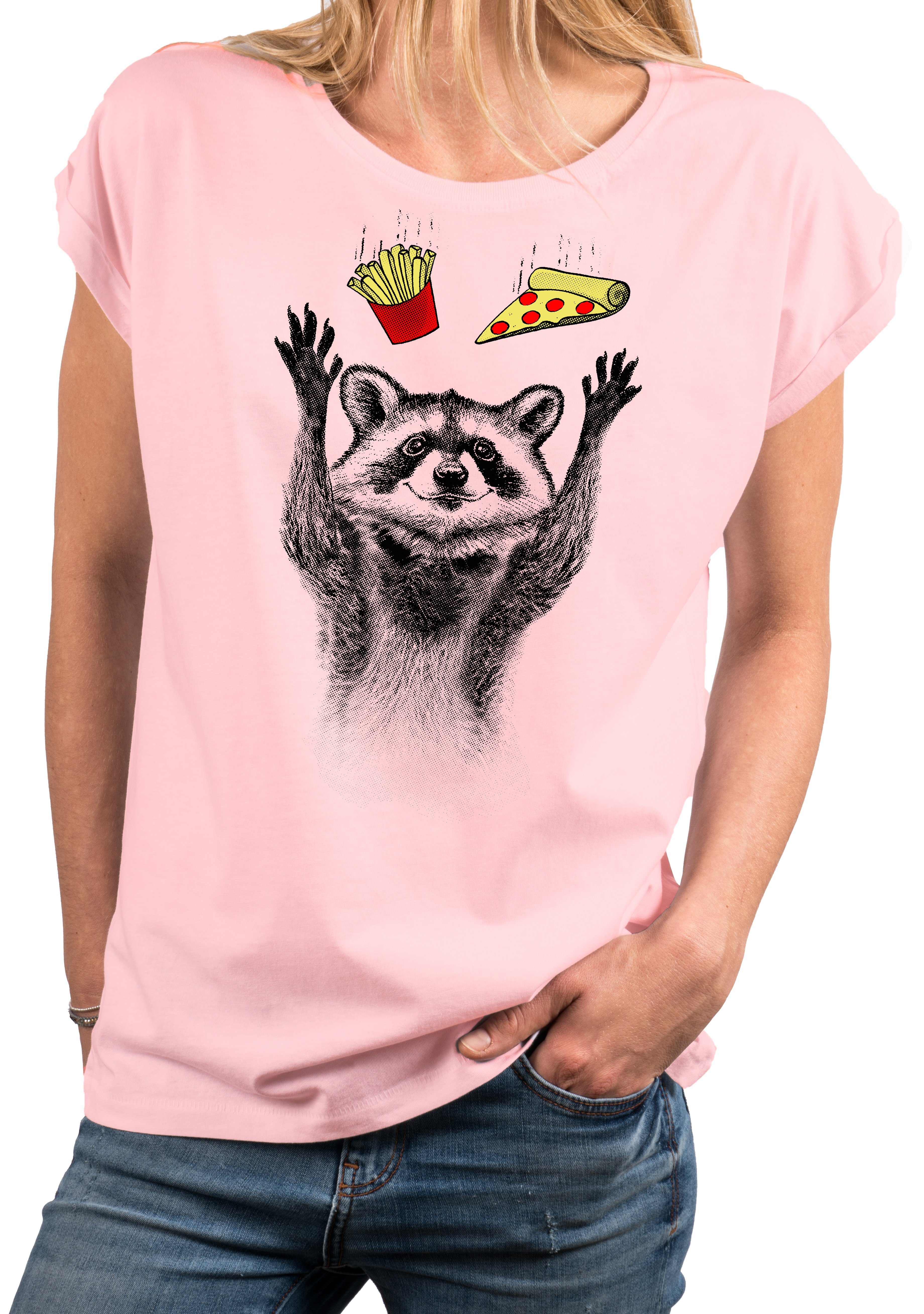 MAKAYA Print-Shirt Damen Waschbär Aufdruck Tunika günstig online kaufen