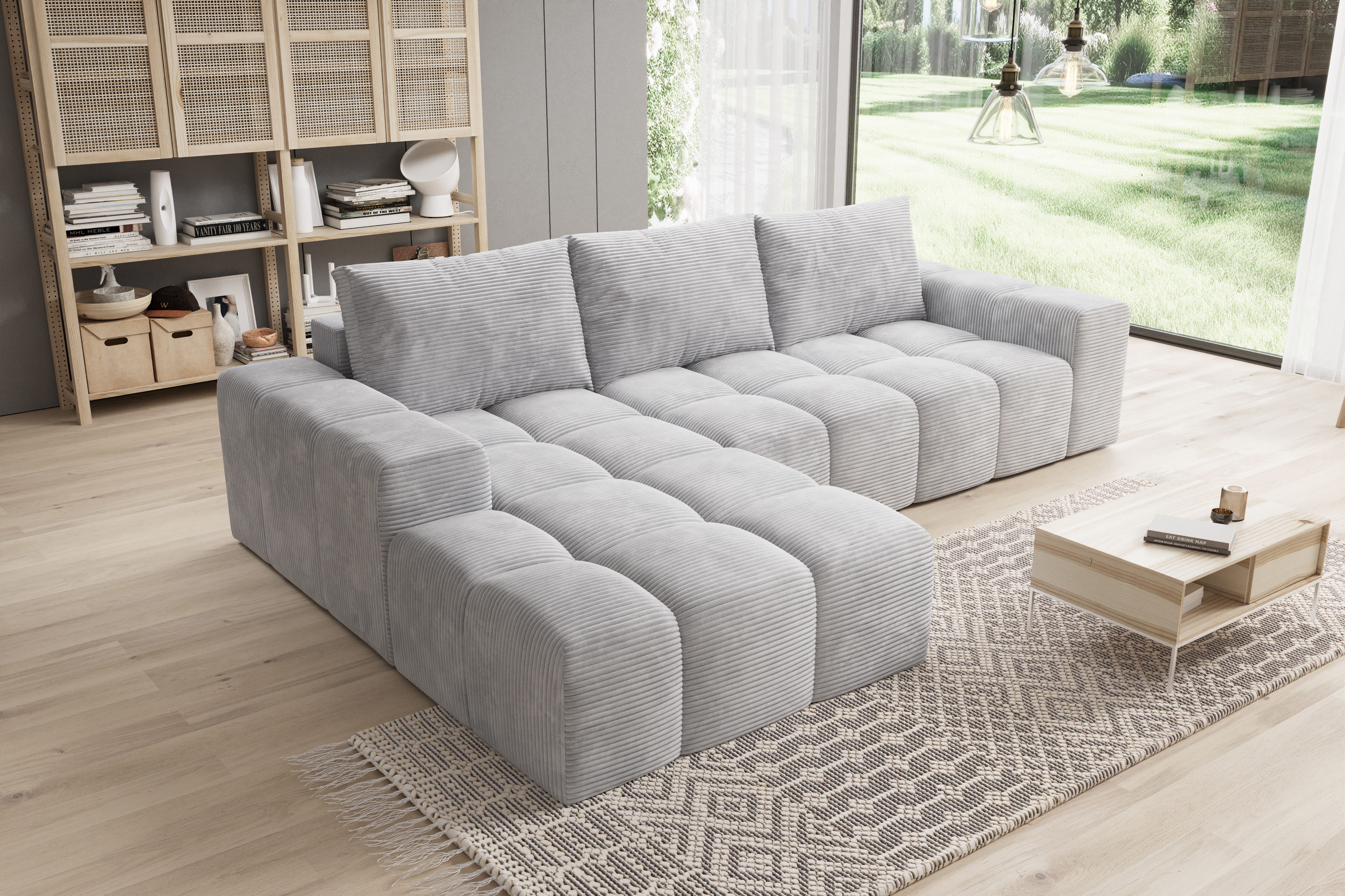 PROMETO Möbel Ecksofa Cento Couch L-Form,Sofa Links/Rechts Teddy-Bouclé, Web oder Cord-Stoff
