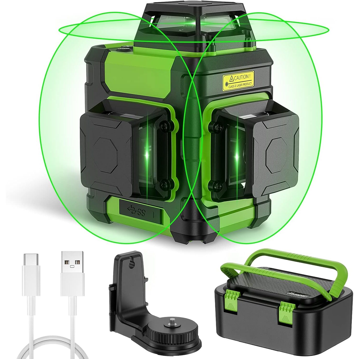Insma Laserwasserwaage 3D 12 Linien Laser Level Kreuzlinienlaser 3x360° Selbstnivellierend, (Eingebauter 4000-mAh-Akku, Wiederaufladbar), mit Magnetische Halterung, Harte Tragetasche, IP54