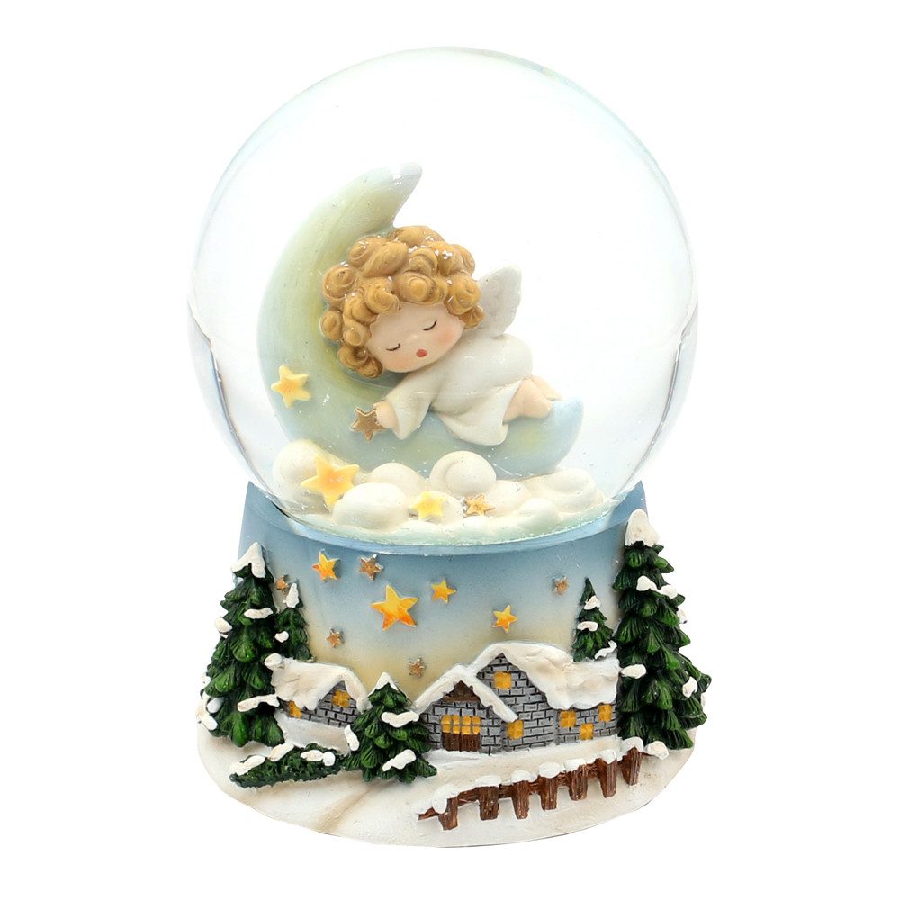 Dekohelden24 Schneekugel Schneekugel mit Engel, in verschiedenen Ausführungen, Spielwerk mit "Stille Nacht", aufwendig dekorierter Sockel