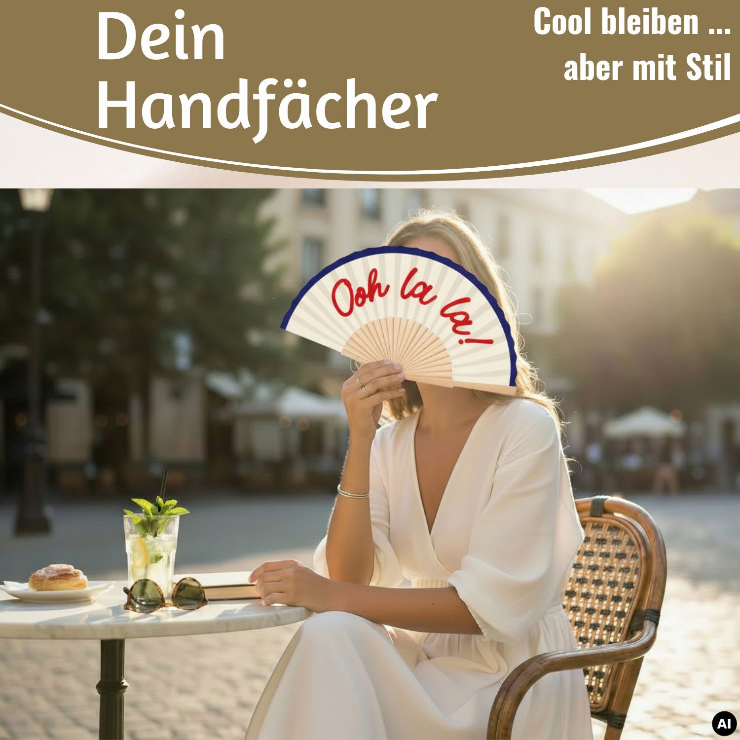 LS-LebenStil Handfächer Holz Stoff Fächer "Ooh La La" Weiß Blau Rot faltbar Faltfächer, (hochwertig aus Holz mit Stoff und coolem lustigem Spruch, 1-tlg., Styli – Bild 3 von 5