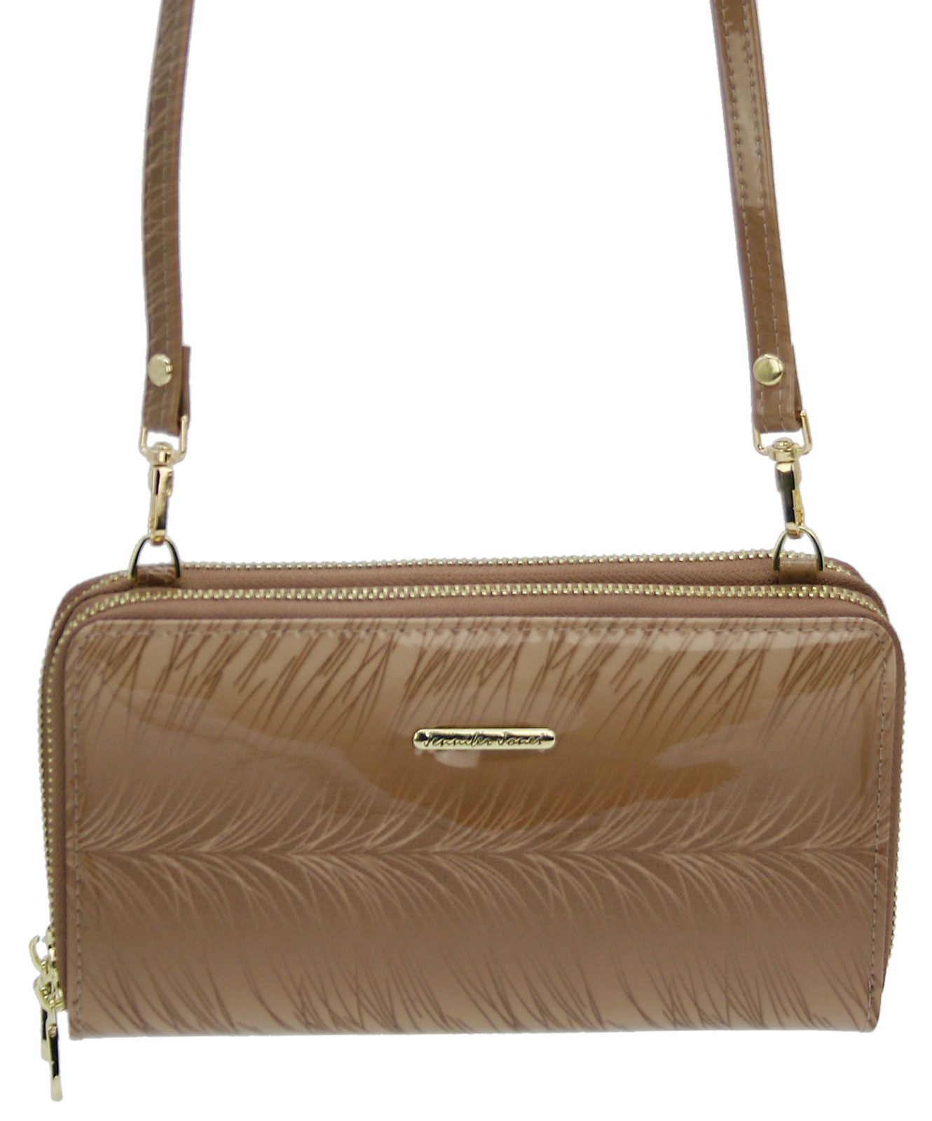 J JONES JENNIFER JONES Clutch Leder Geldbörse Schultertasche 2in1 elegant RFID-Schutz Gurt abnehmbar, Lackleder