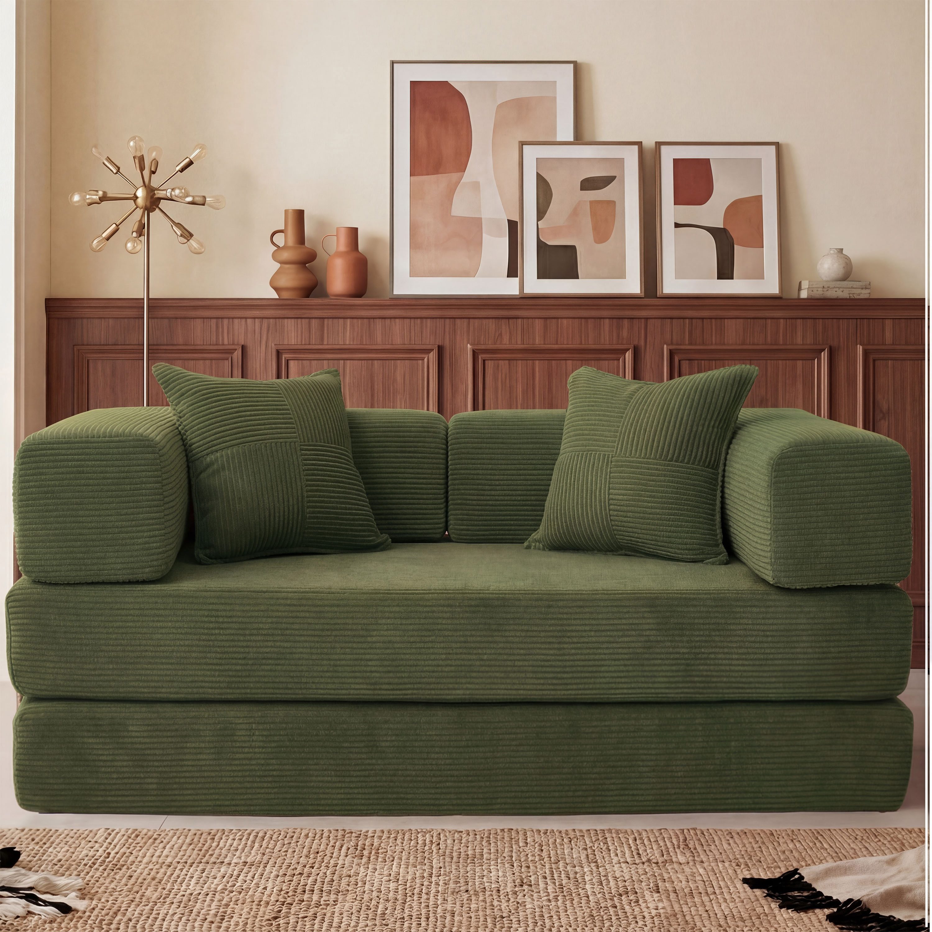 Vipbear Sofa 5-in-1 Wandelsofa aus Cord, Modulares Bodensofa, 1 Teile, montagefrei, Grün