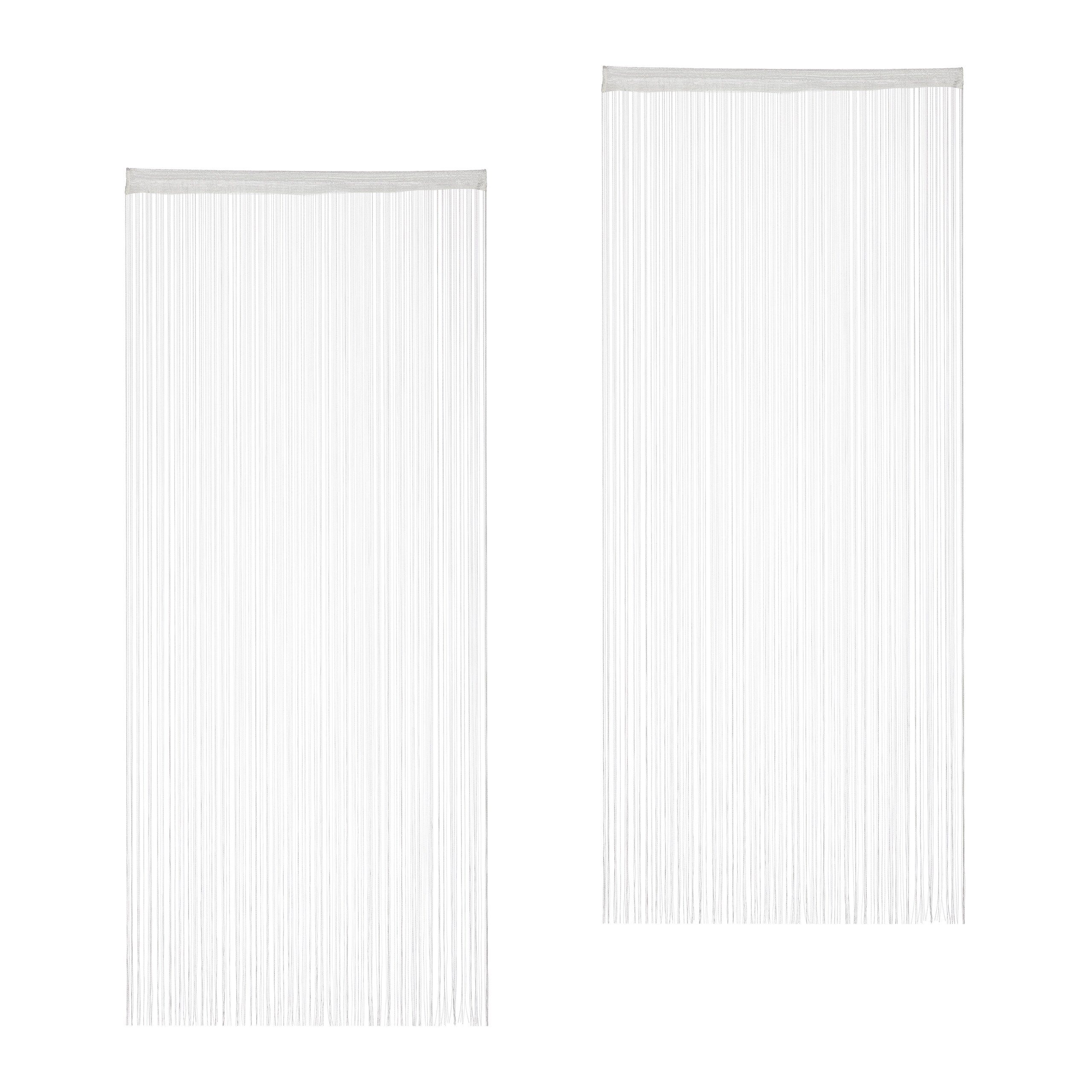 relaxdays Fadenvorhang 2er Set, Stangendurchzug, Polyester, weiss günstig online kaufen