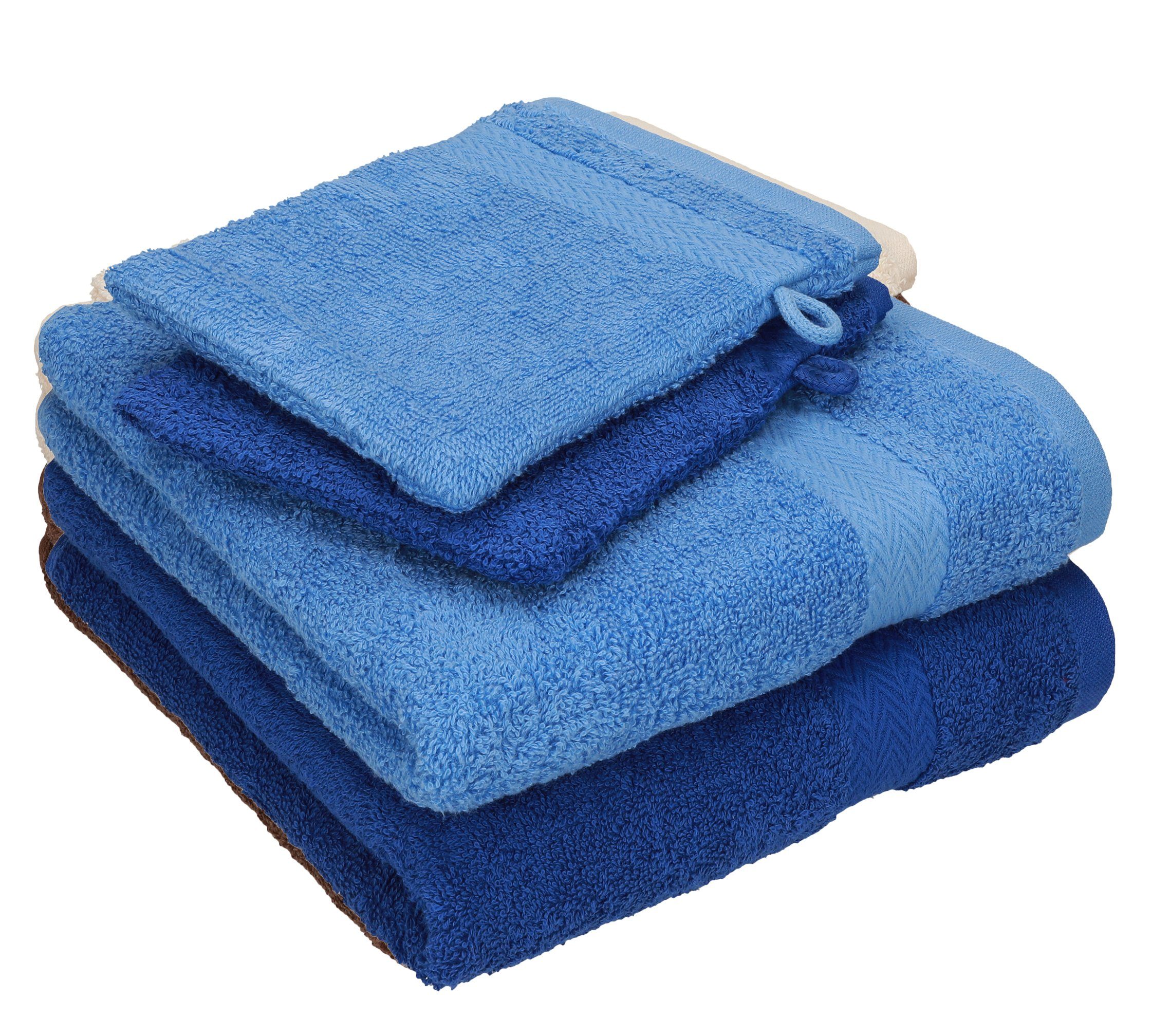 Betz Handtuch Set 4 TLG. Handtuch Set Happy Pack 100% Baumwolle 2 Handtücher 2 Waschhandschuhe, 100% Baumwolle, (4-tlg) royalblau-hellblau