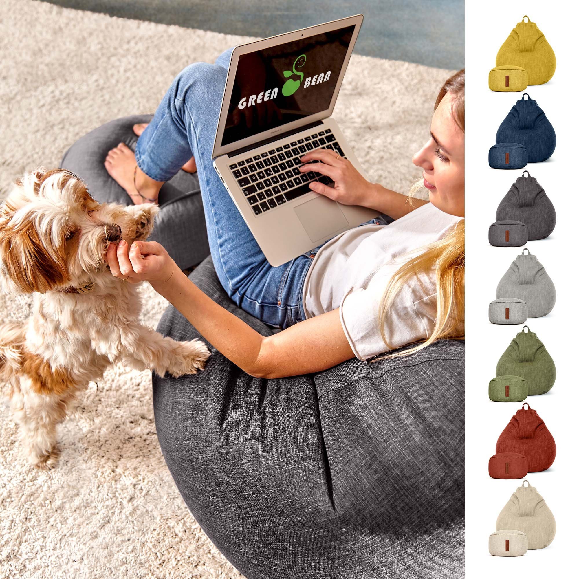 Green Bean Sitzsack Home-Linen (Indoor Riesensitzsack und Pouf mit EPS-Perlen Füllung, Kuschelig Weich Waschbar), Drinnen Stoff Bodenkissen Liegekissen Sitzkissen Lounge Asphalt