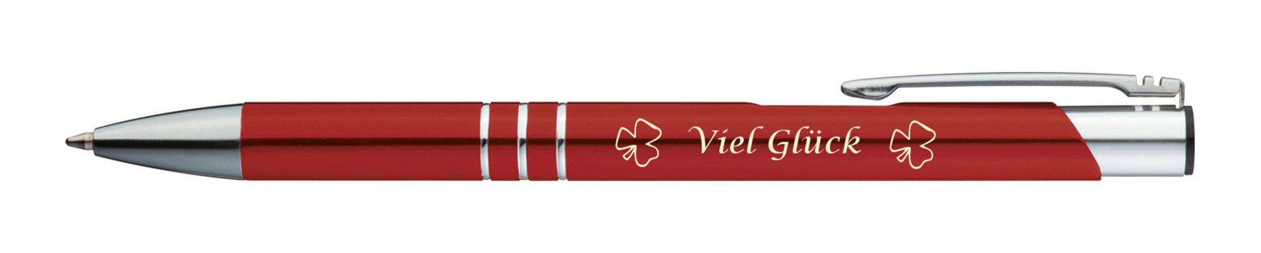 Livepac Office Kugelschreiber Kugelschreiber mit Gravur "Viel Glück" / aus Metall / Farbe: rot