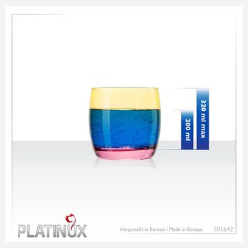 PLATINUX Glas Trinkgläser, Glas, Gelb-Rosa Bunt 200ml (max.320ml) Set 6 Stück Wassergläser Saftgläser Drinkgläser