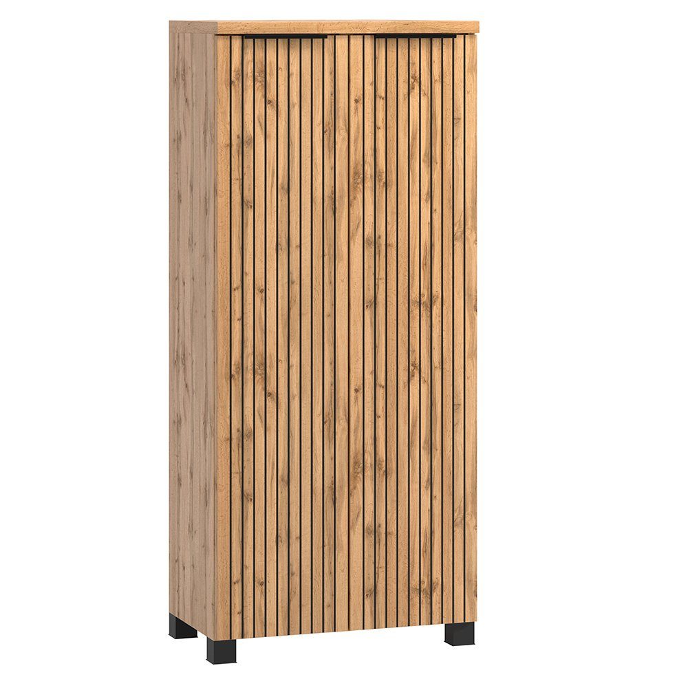 Lomadox Hochschrank LIVINGSTON-03 Eiche mit gestreifter Front, rechts/links  montierbar, 60cm breit