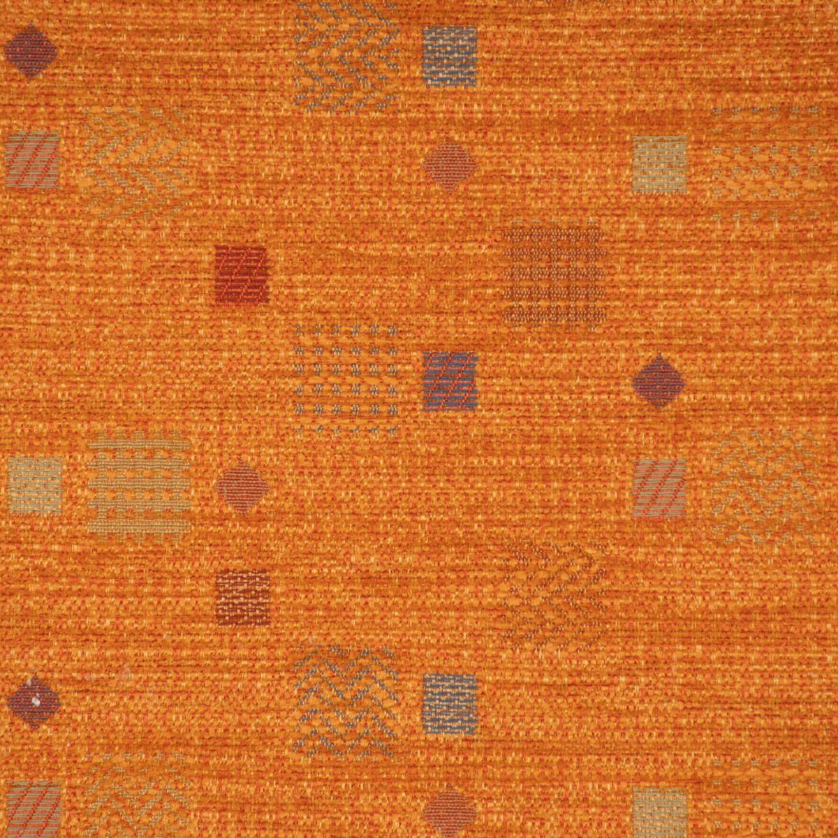 SCHÖNER LEBEN. Stoff Möbelstoff Bezugsstoff Chenille WALSUM Kästchen orange 140cm Breite, made in Germany