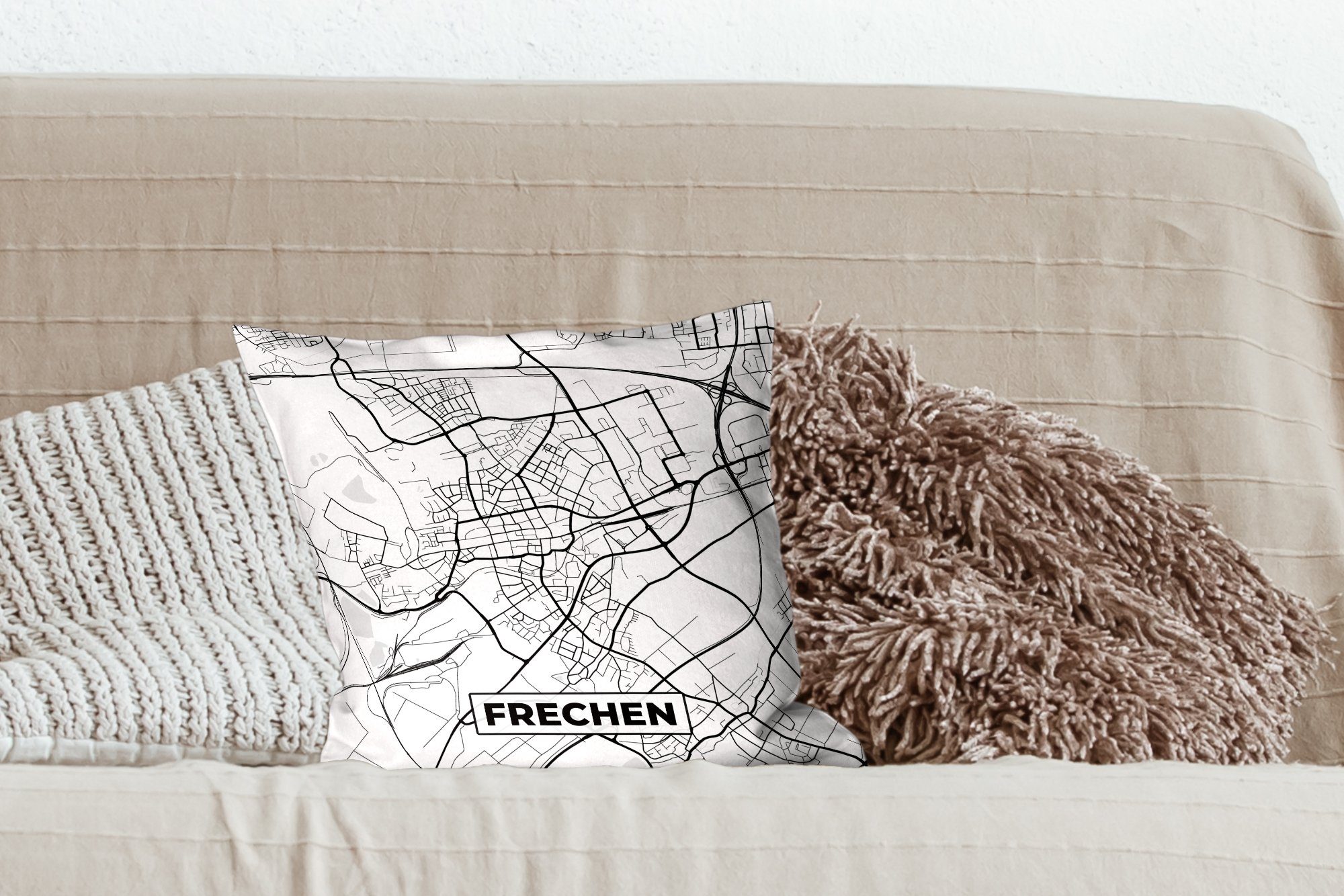 mit - MuchoWow - für Karte, Zierkissen Schlafzimmer, Dekokissen - Karte Wohzimmer, Deko, Frechen Sofakissen Stadtplan Füllung