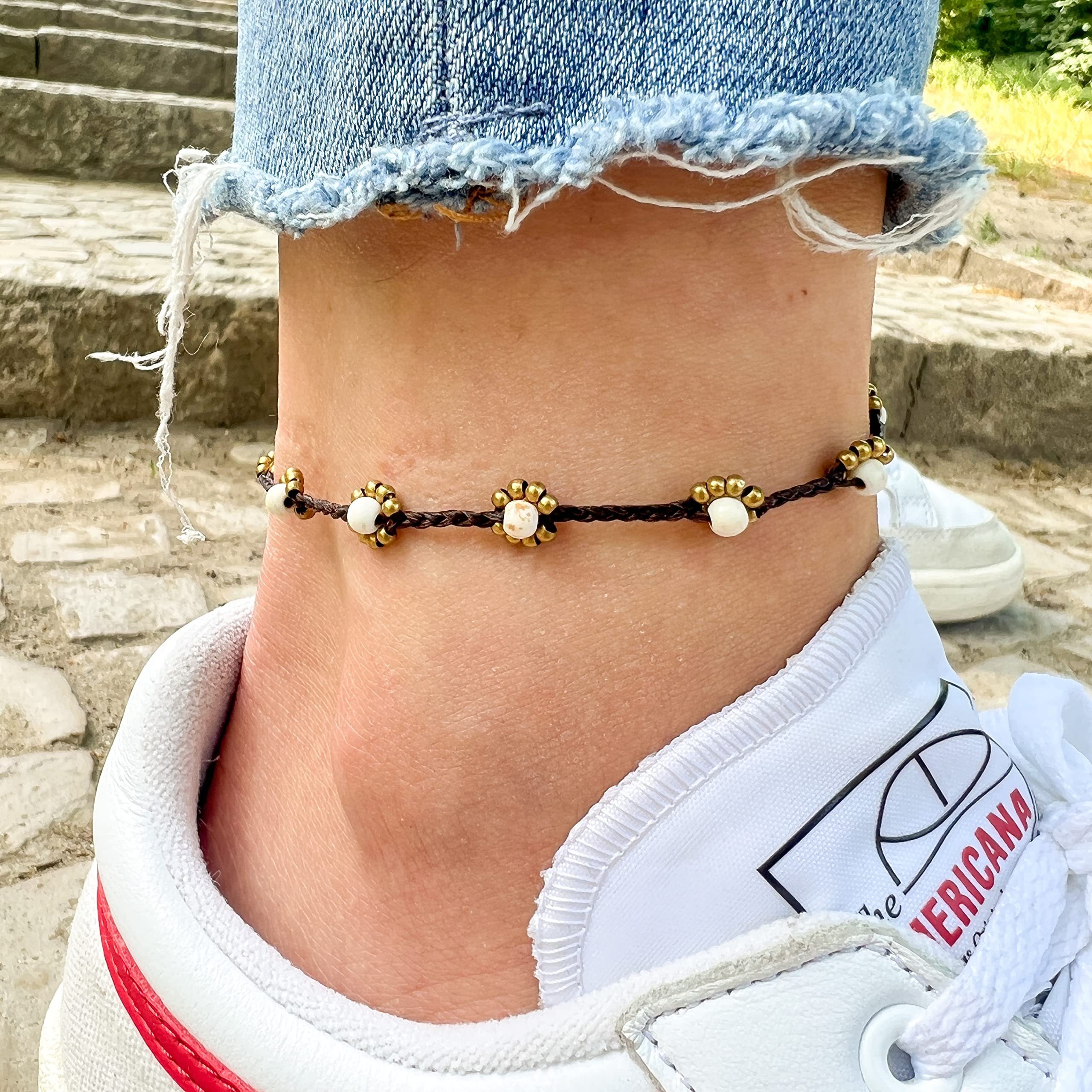 Made by Nami Fußkette Surfer Fußkettchen mit Perlen Damen & Mädchen Boho Fußkette, Hippie Fußkettchen Festival Schmuck – Bild 4 von 5