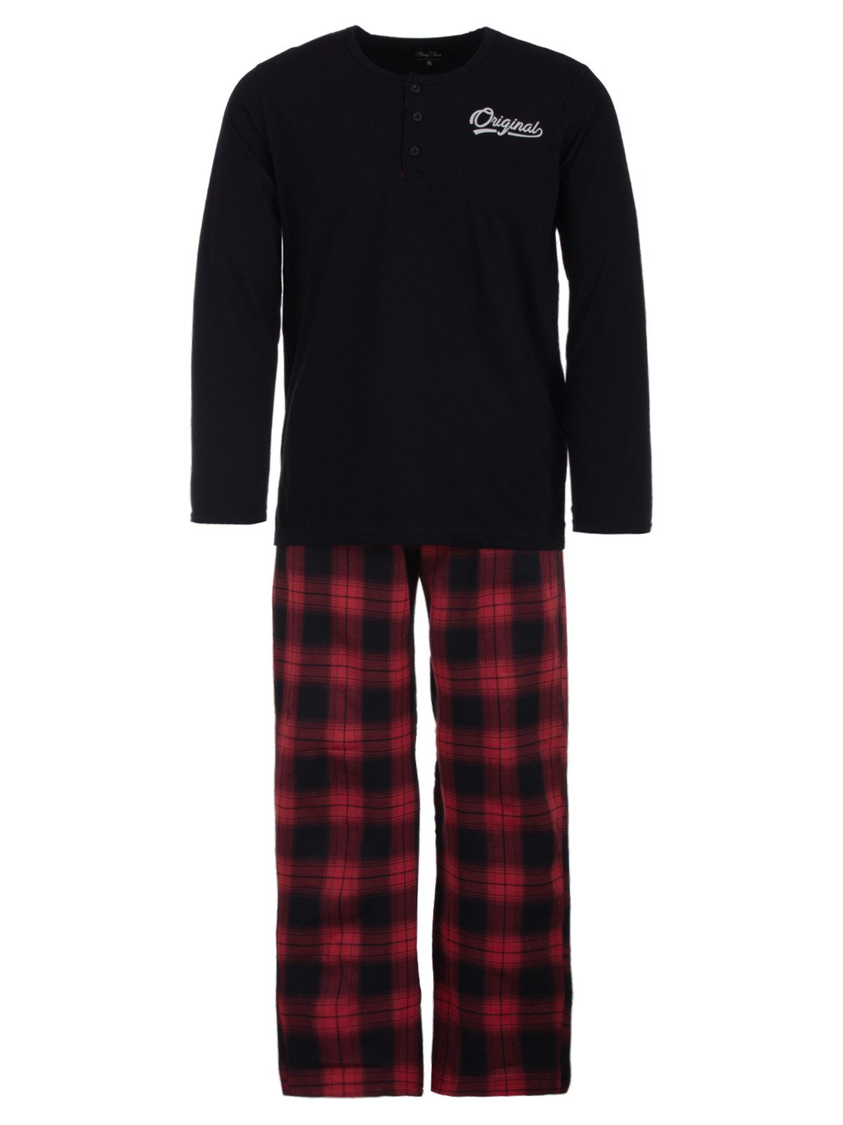 Henry Terre Schlafanzug Pyjama Set Langarm - karierte Hose günstig online kaufen