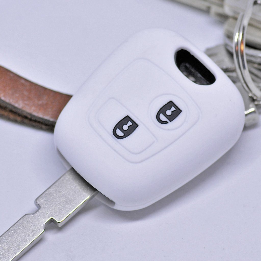 Toyota Schlüsseltasche Peugeot Tasten Softcase Berlingo C1 Schutzhülle Aygo 2 C3 C2 Partner Weiß, Citroen Silikon Autoschlüssel mt-key für