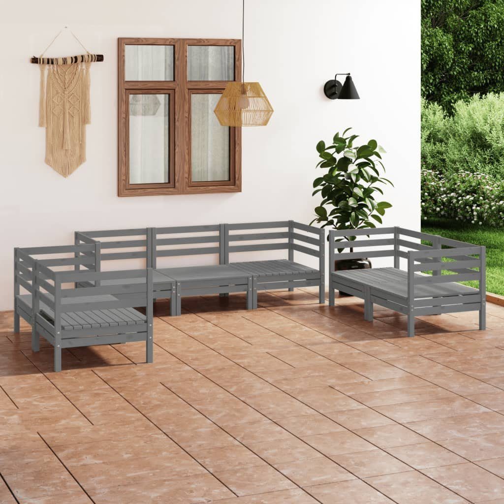 7-tlg. Kiefer, Massivholz (1-tlg) Garten-Lounge-Set Gartenlounge-Set Grau vidaXL