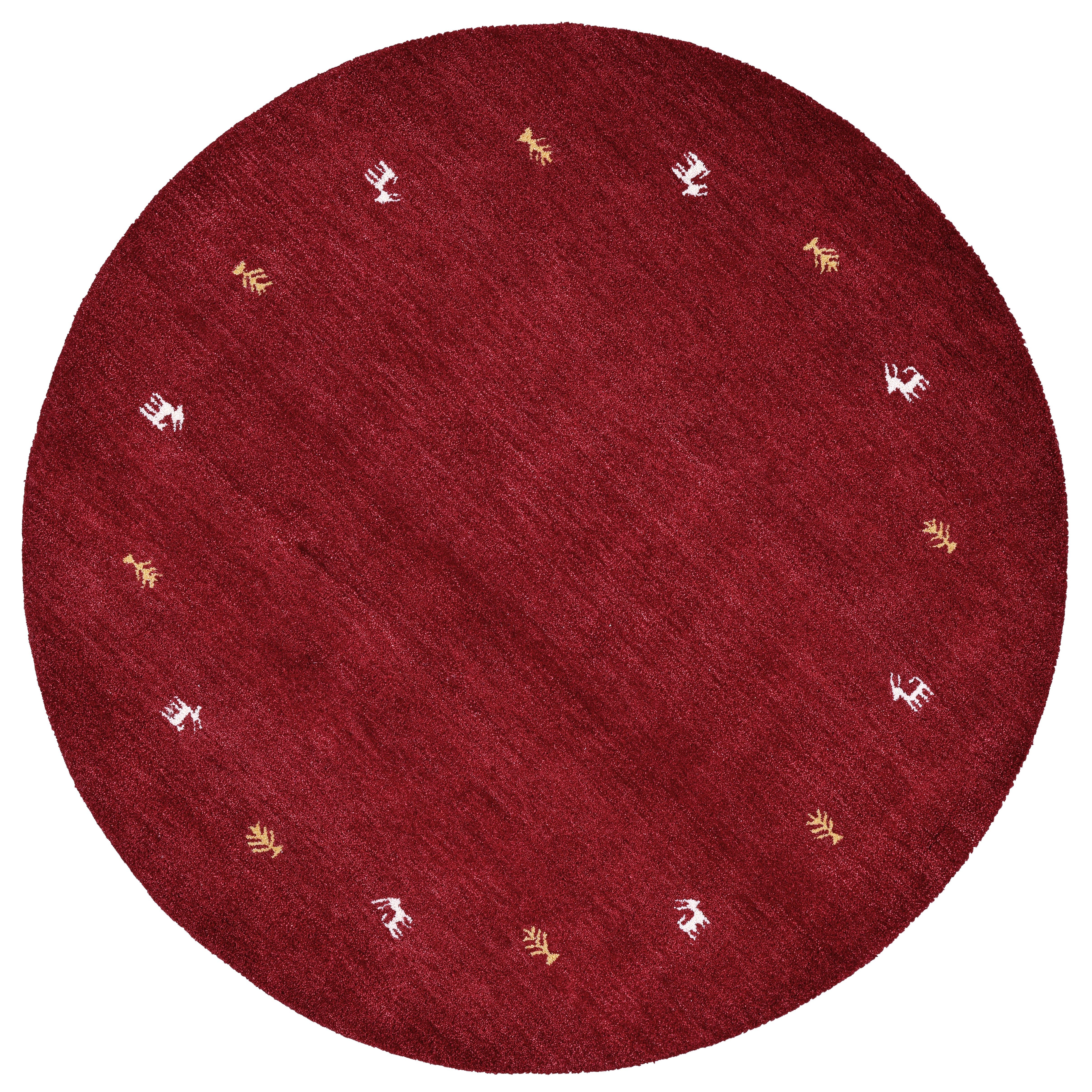 THEKO Wollteppich Gabbeh Motiv, Handgefertigt, Teppich, Tiermotiv, reine Wolle, rund, Höhe: 14 mm, reine Wolle, Wohnzimmer, Schlafzimmer, Esszimmer