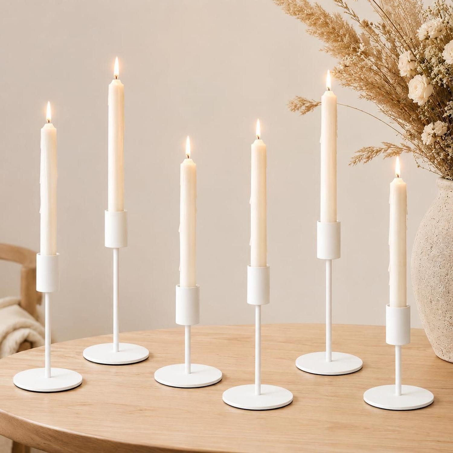 LuxusKollektion Kerzenständer 6er Set Kerzenhalter Metall Weiß 16/14/8.5CM (6 St)