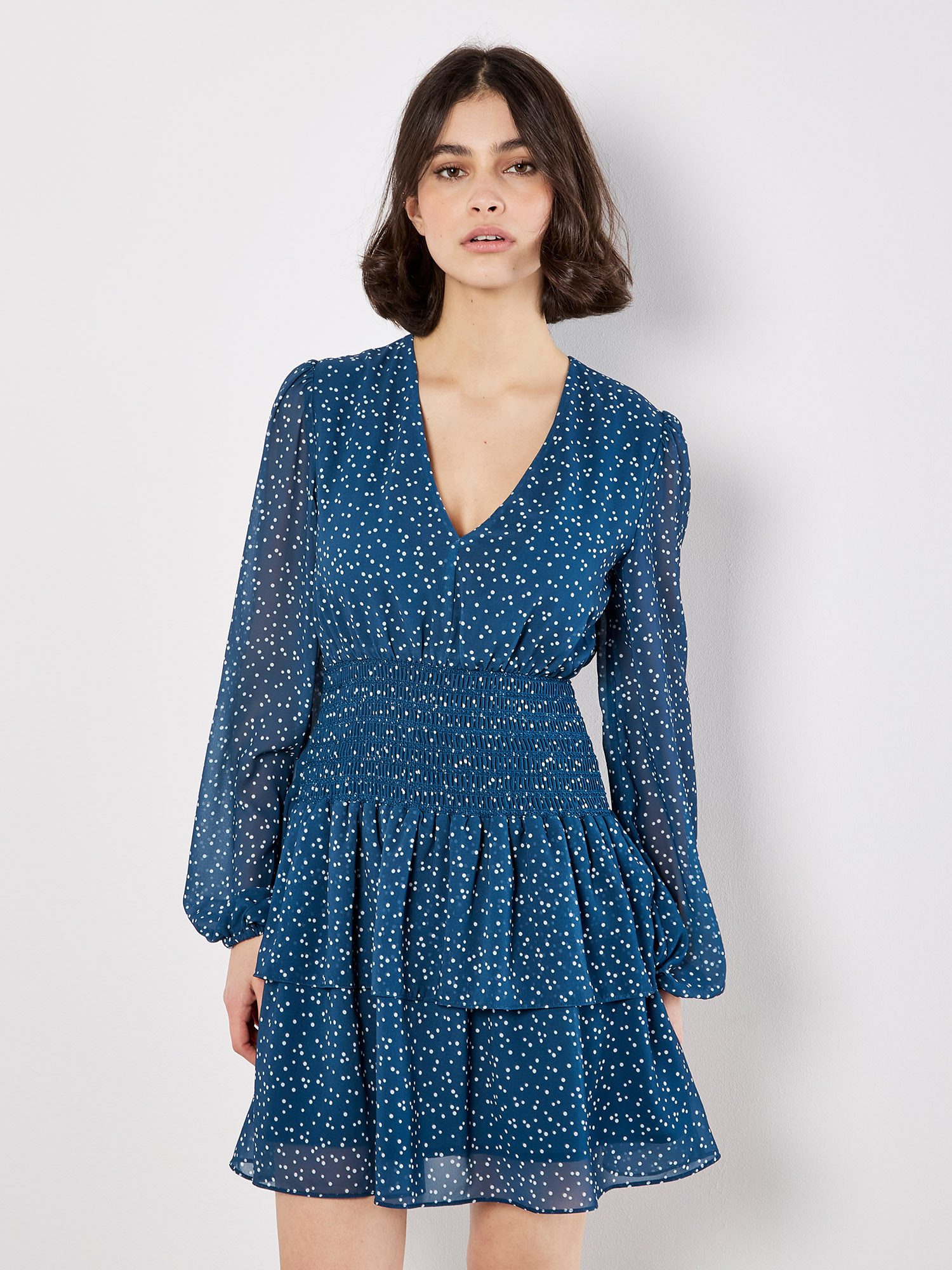 Apricot Druckkleid Stufenkleid mit Punkten günstig online kaufen