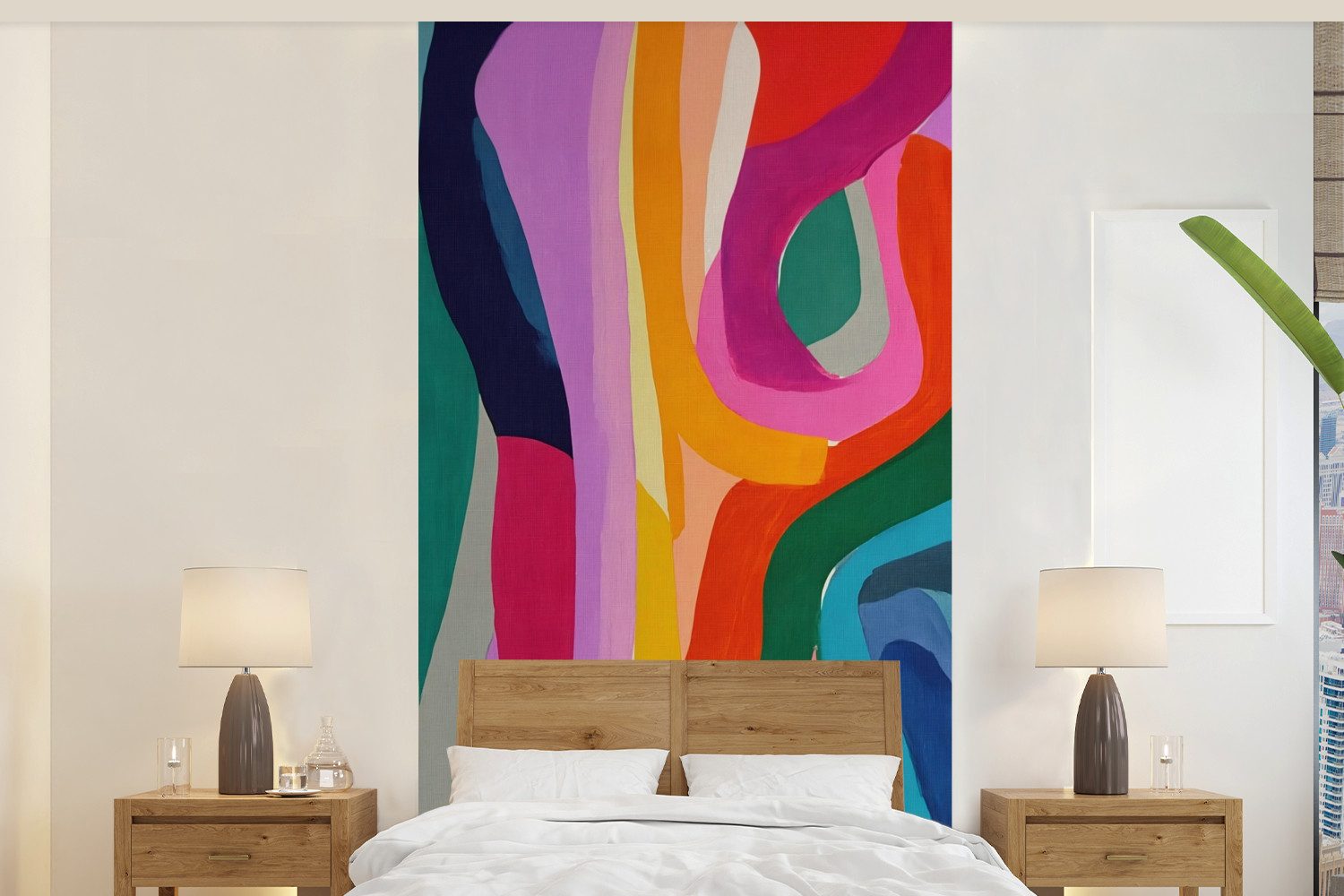 MuchoWow Fototapete Abstrakt - Bunt - Wellen - Linien, Matt, bedruckt, Vliestapete für Wohnzimmer Schlafzimmer Küche, Fototapete, 120x240 cm