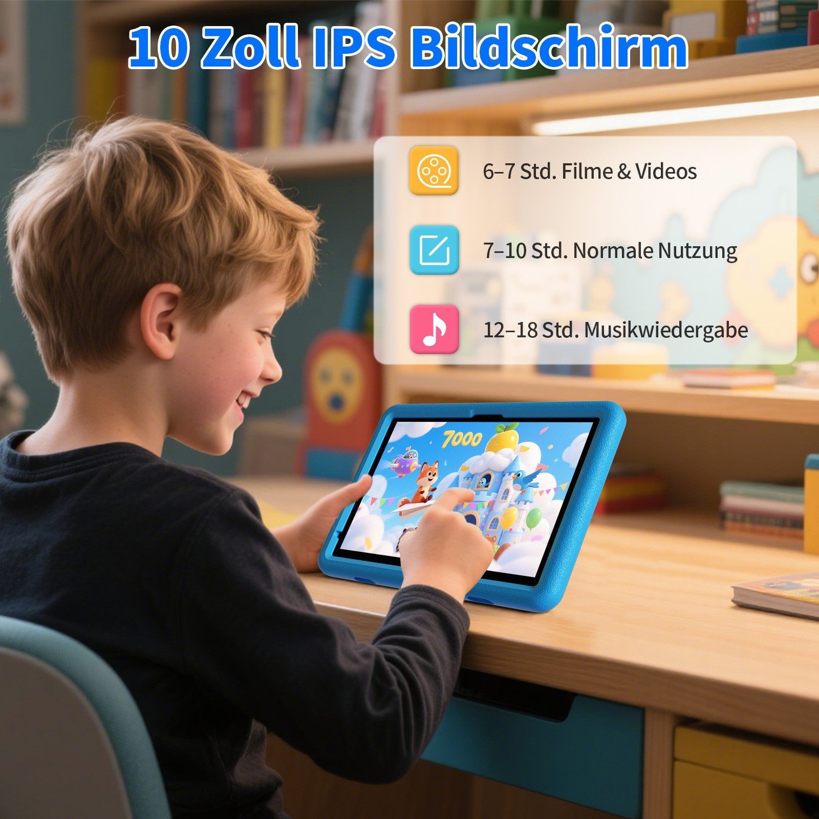 VASOUN TAB11 Kinder-Tablet 10 Zoll,128 GB,8000mAh Tablet (10.1", 128 GB, (Android,WiFi,Dual-Kamera,Bumper Kindersicherung,Elterliche Kontrolle)