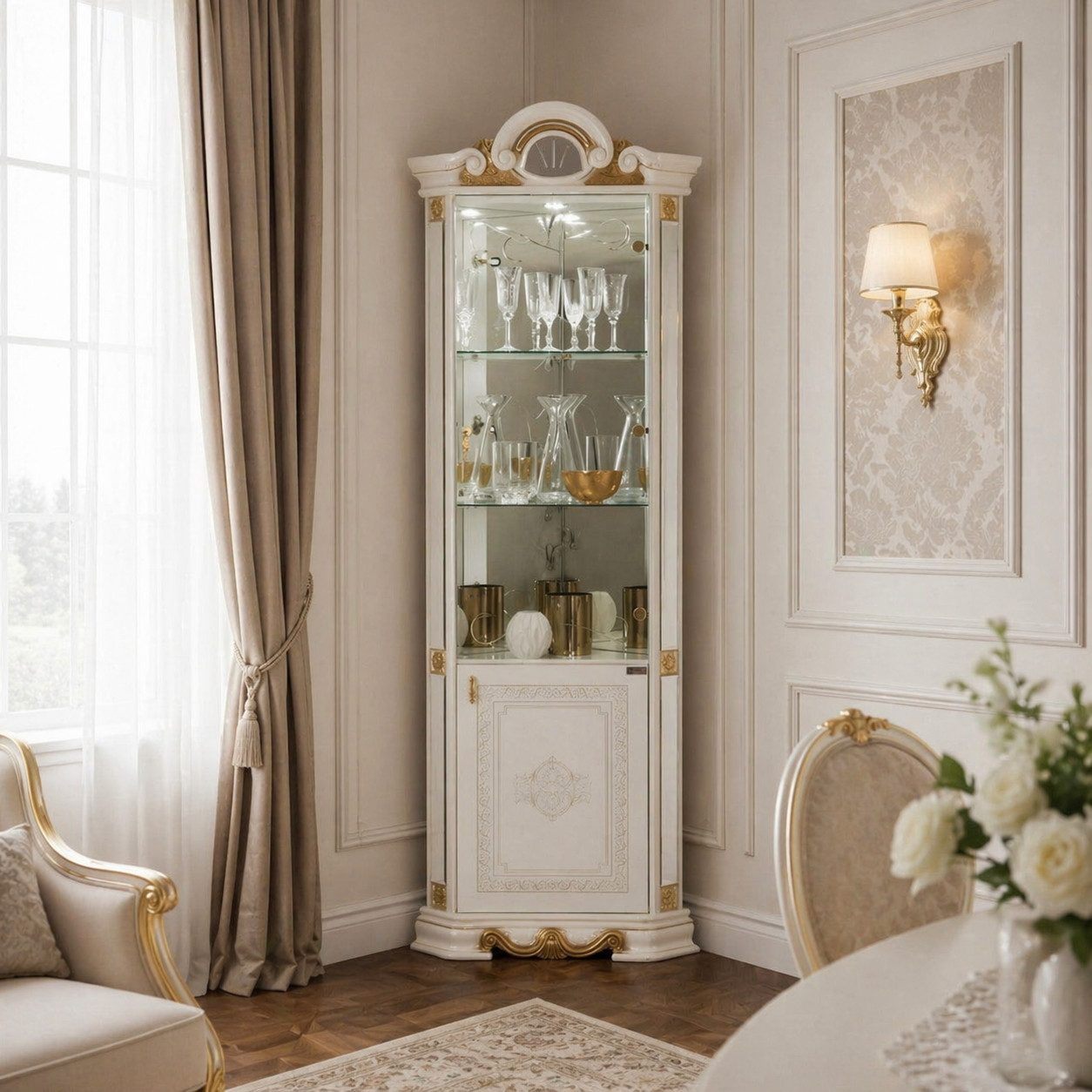 JVmoebel Eckvitrine Weiße Vitrinenschränke und Regale im italienischen Stil Sofort Made in Italy