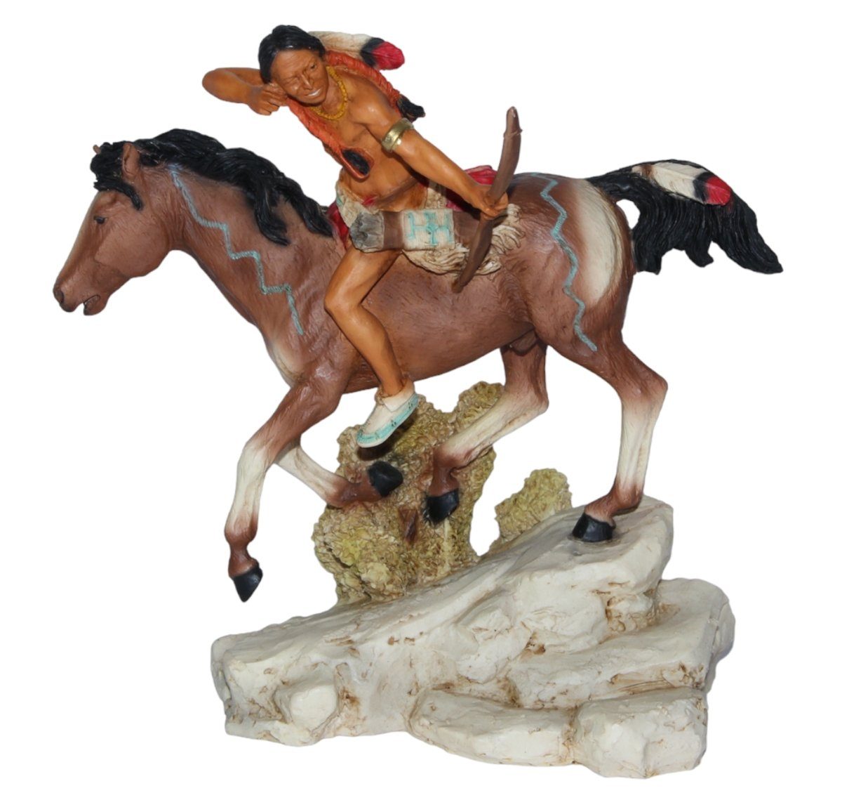 Castagna Dekofigur Native American Figur Hollow Horn Bear Bison Jäger auf Pferd H 20 cm