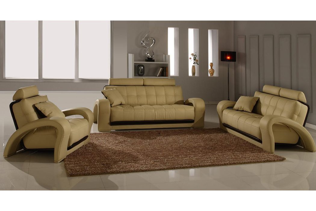 JVmoebel Sofa Designer Sofagarnitur 3+1+1 Sitzer Sofa Couch Leder Garnitur, Made in Europe Beige