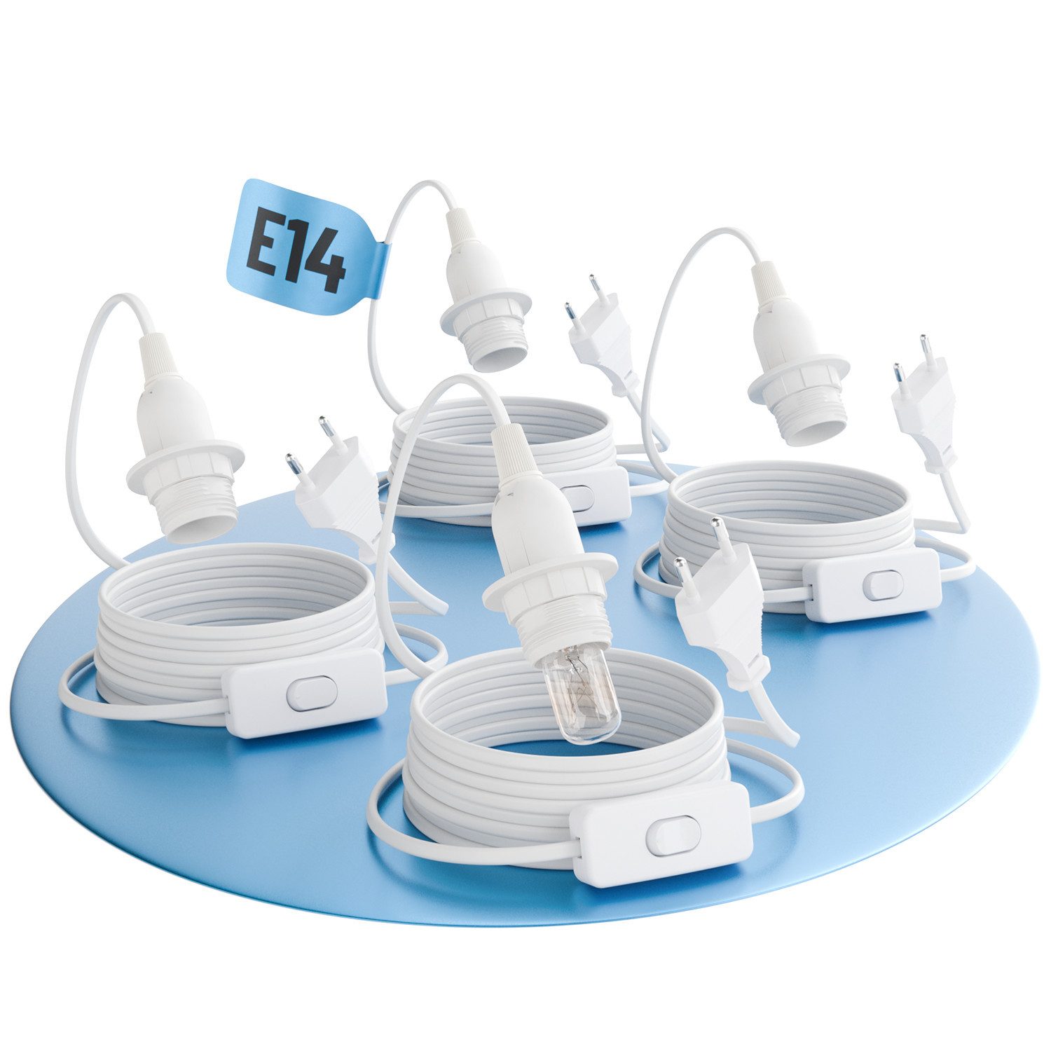 greate. Lampenfassung 4x Lampenfassung E14 mit Kabel + Schalter weiß 3,5 m, max. 60W 250V, (4-St)