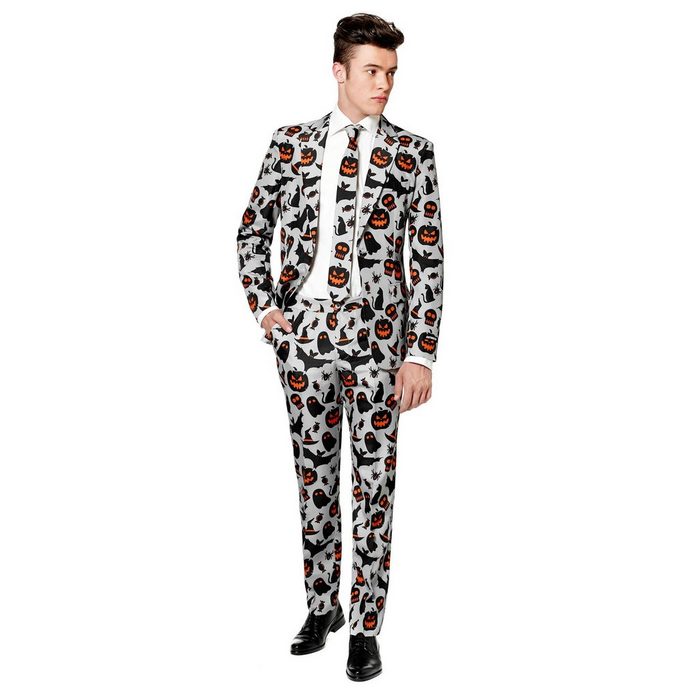 SuitMeister Kostüm SuitMeister Halloween Grey Icons Für coole Typen: Halloween Party Anzug mit Gruselmotiven