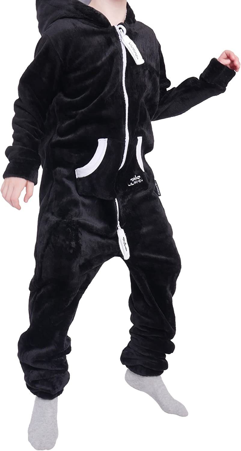 Jungen LIL'Teddy Schwarz/Weiß Kinder Mädchen Teddy Overall Fleece Jumpsuit F2004 LIL'FINCH