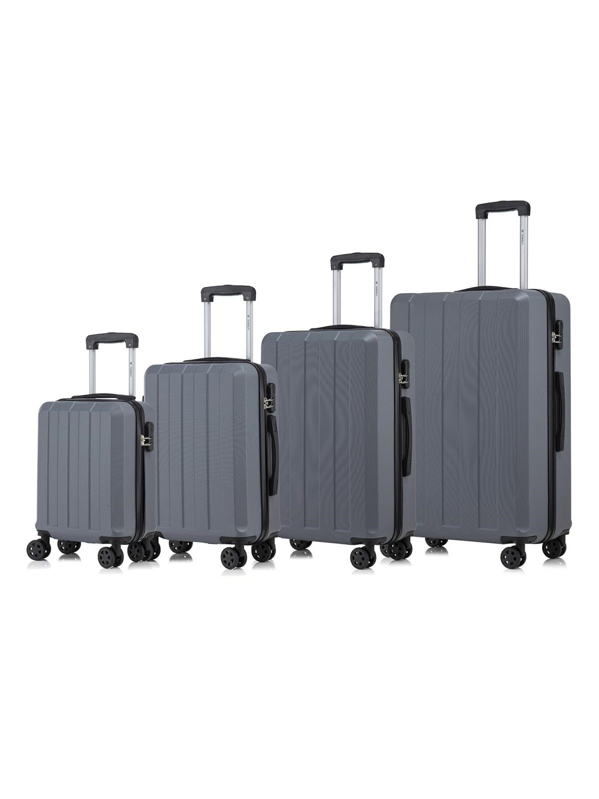 YONSLY Trolleyset Reisekoffer-Set aus ABS für Handgepäck und Reisen in S bis XL, 4 Rollen, (Spar-Set, 4 tlg., Hartschalen Trolley Set), mit 360° Doppelrollen, integriertem Zahlenschloss und Gummigriff