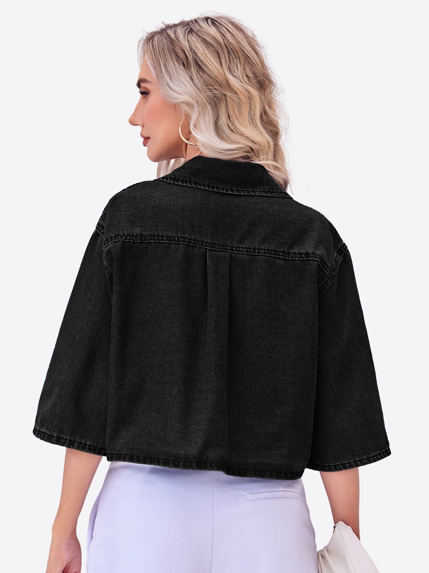 Imily Bela Jeansjacke Damen Crop Denim Halbarm Teilungsnaht Oberteil (Packu günstig online kaufen