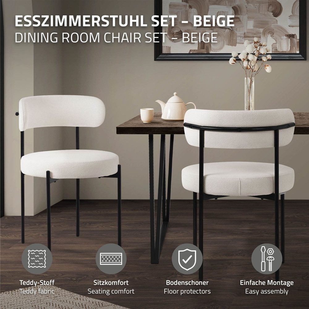 ML-DESIGN Polsterstuhl Esszimmerstühle Gruppe Küchenstuhl aus Teddystoff mit Metallbeinen (6 St), Clubstuhl 6er Set Wohnzimmerstuhl Weiß moderne Design Lounge S – Bild 2 von 5