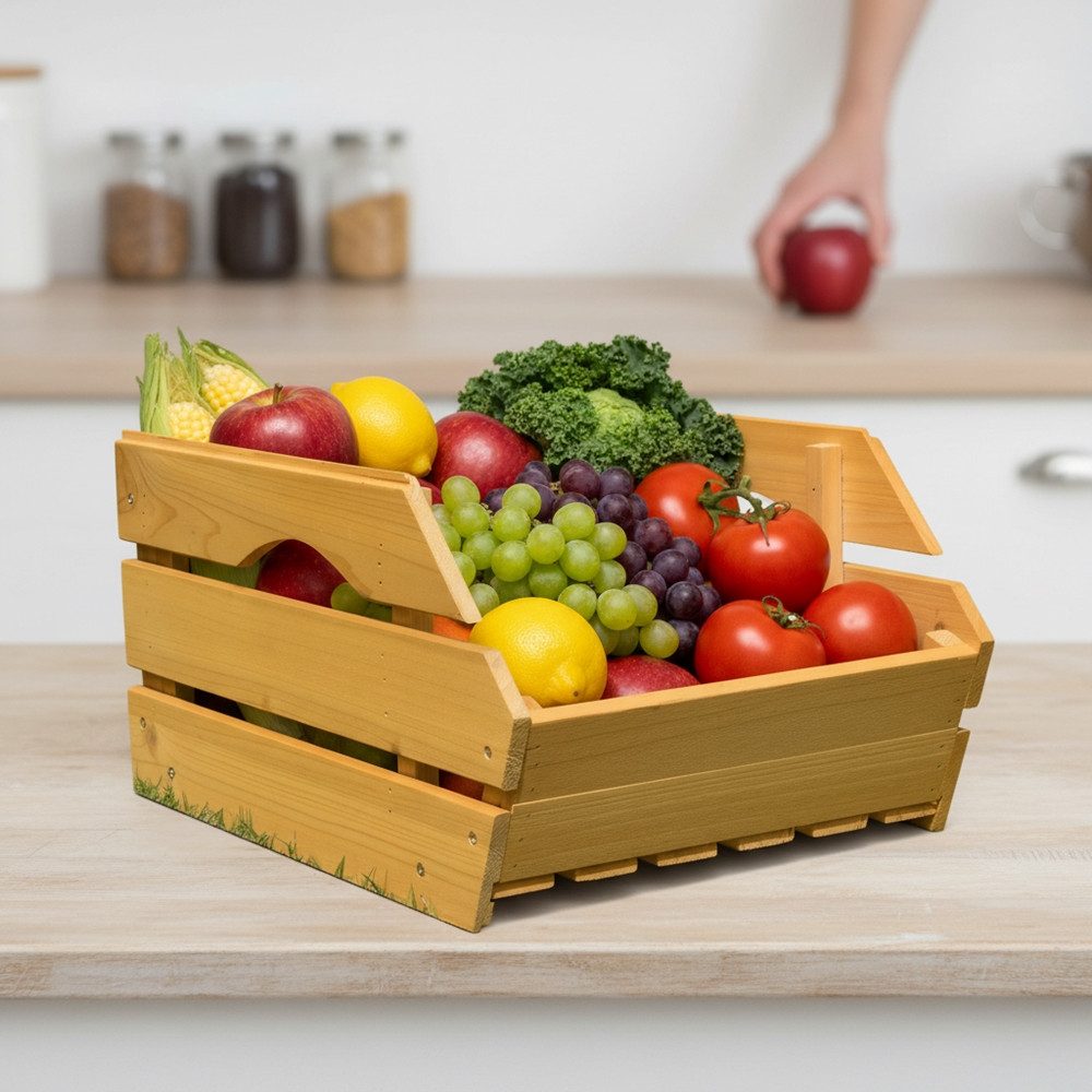 Mucola Weinkiste Obstkiste mit Griffen Apfelkisten Aufbewahrungskiste Kartoffelkiste (1 St., mehrere Kisten lassen sich sicher), stapeln