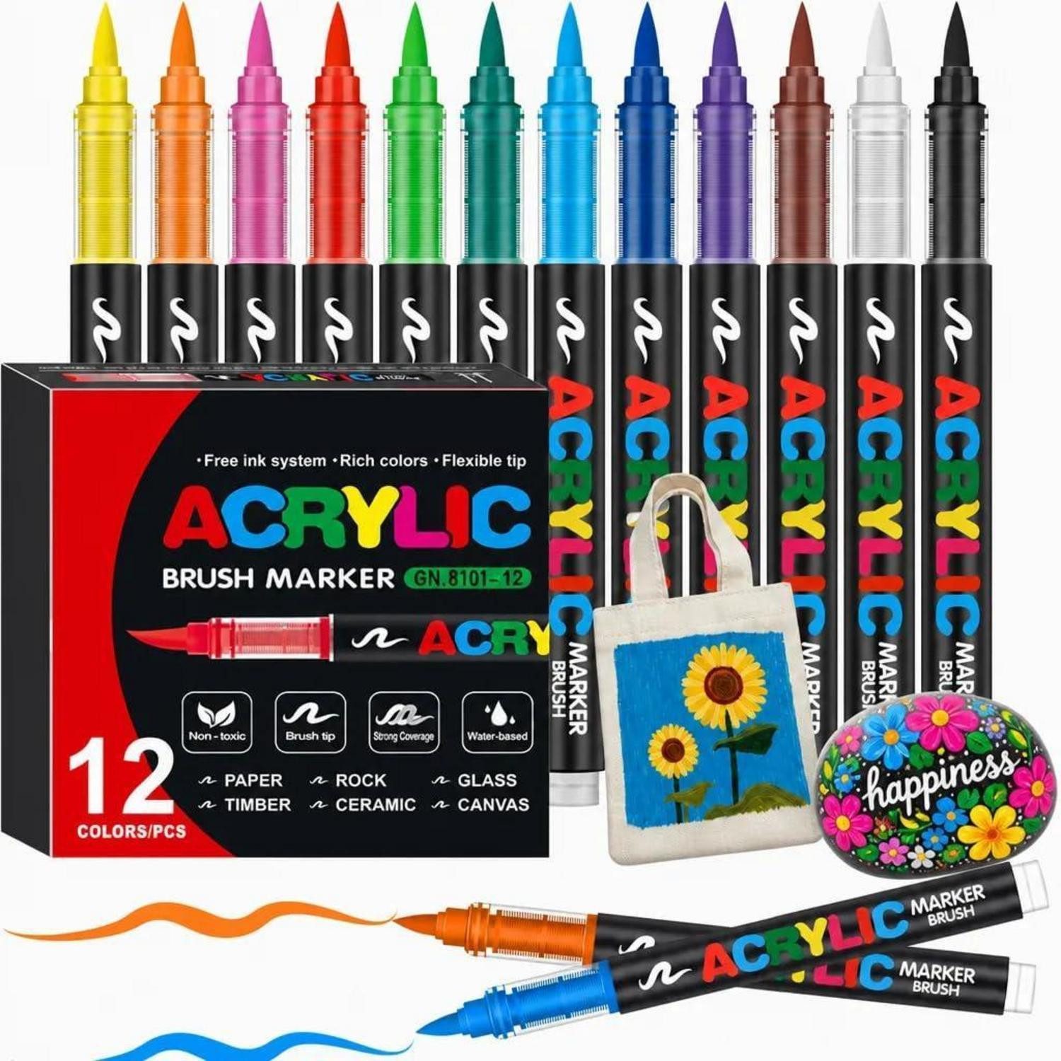 LuxusKollektion Malstift Acrylstifte Set mit Pinselspitze 12 Farben