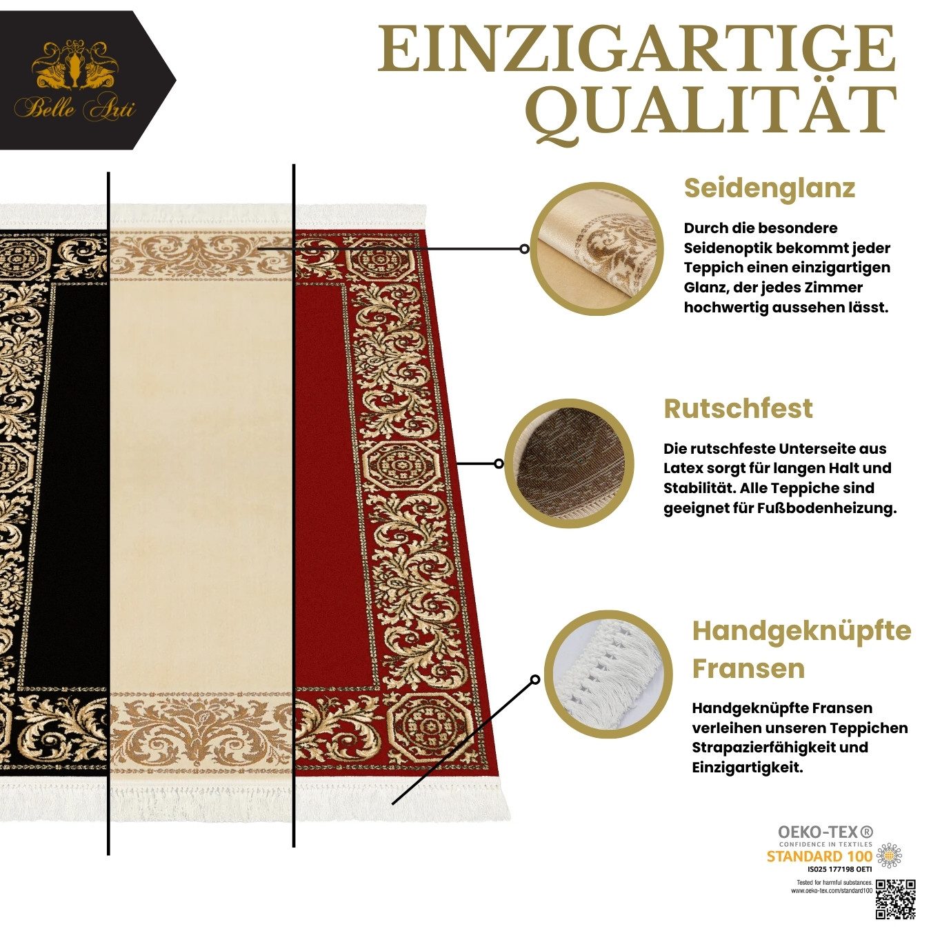 Belle Arti Teppich Luxus Teppich Wohnzimmer Barock Wohnteppich Läufer Teppichläufer Flur, Rechteckig, flauschig – Bild 5 von 5