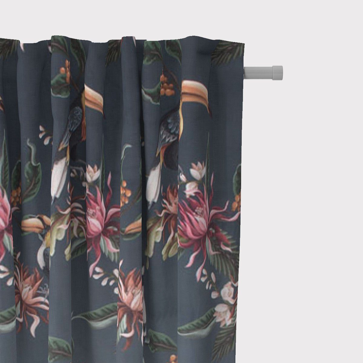 SCHÖNER LEBEN. Vorhang SCHÖNER LEBEN. Vorhang Velvet Digitaldr. Exotik Kakadu Blüten dunkelb, Smokband, blickdicht, Samt, handmade