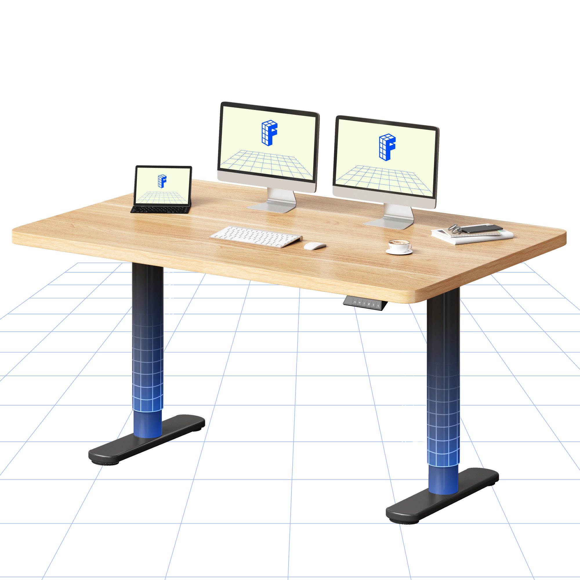 FLEXISPOT Schreibtisch CylineX Höhenverstellbarer Schreibtisch mit runden Tischbeinen (eleganter Sitz-Steh-Schreibtisch, mit harmonischer Rundform, robuster Stabilität (80 kg), und geräuscharmen, sicheren Abläufen,140×80 cm