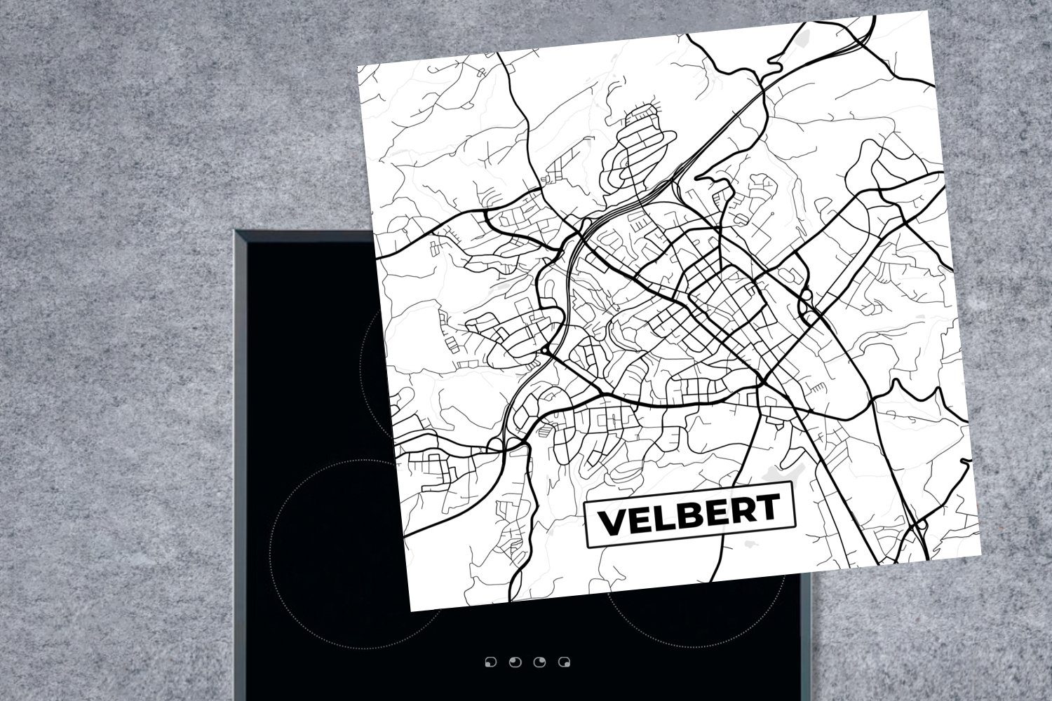 MuchoWow Herdblende-/Abdeckplatte Velbert - Karte cm, Arbeitsplatte küche tlg), (1 78x78 für Stadtplan, Ceranfeldabdeckung, - Vinyl