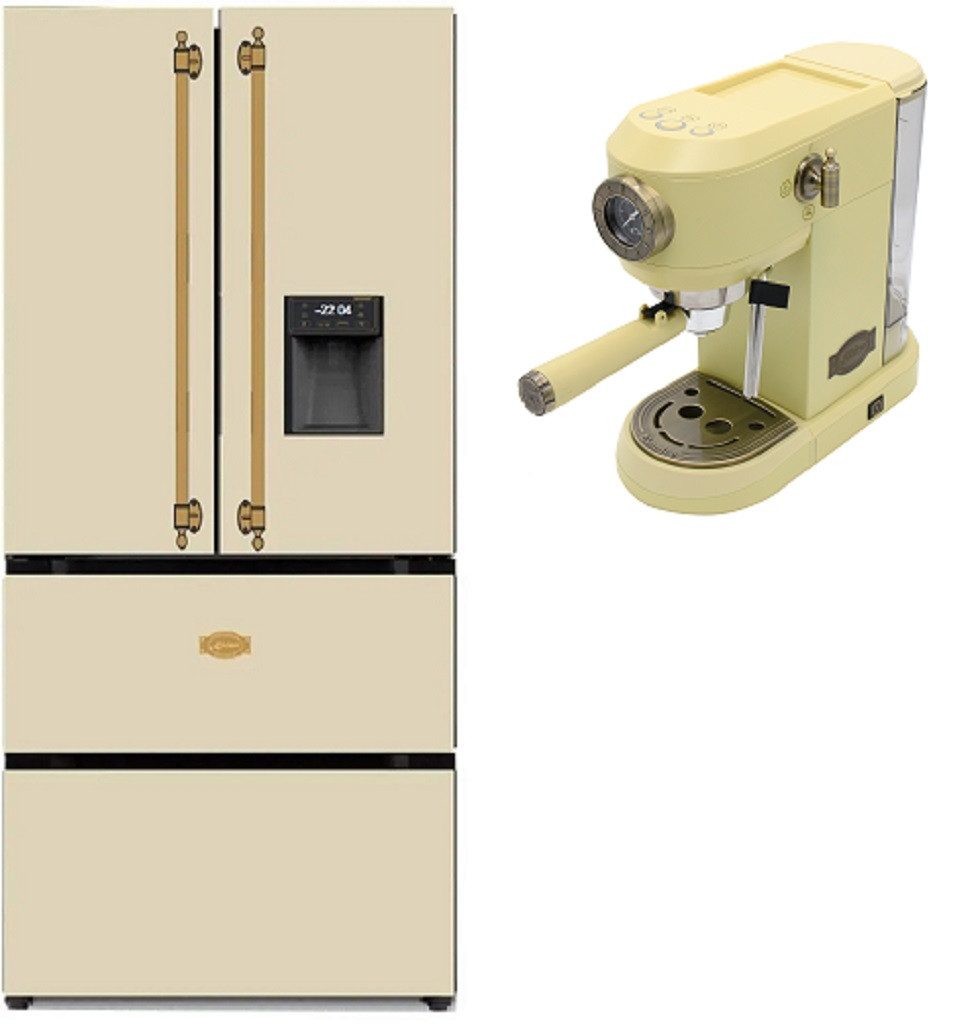 Kaiser Küchengeräte Side-by-Side KS 80425 ElfEm, 83.6 cm breit, Retro Kühlschrank, No Frost 506 L+Kaffeemaschine,19 bar