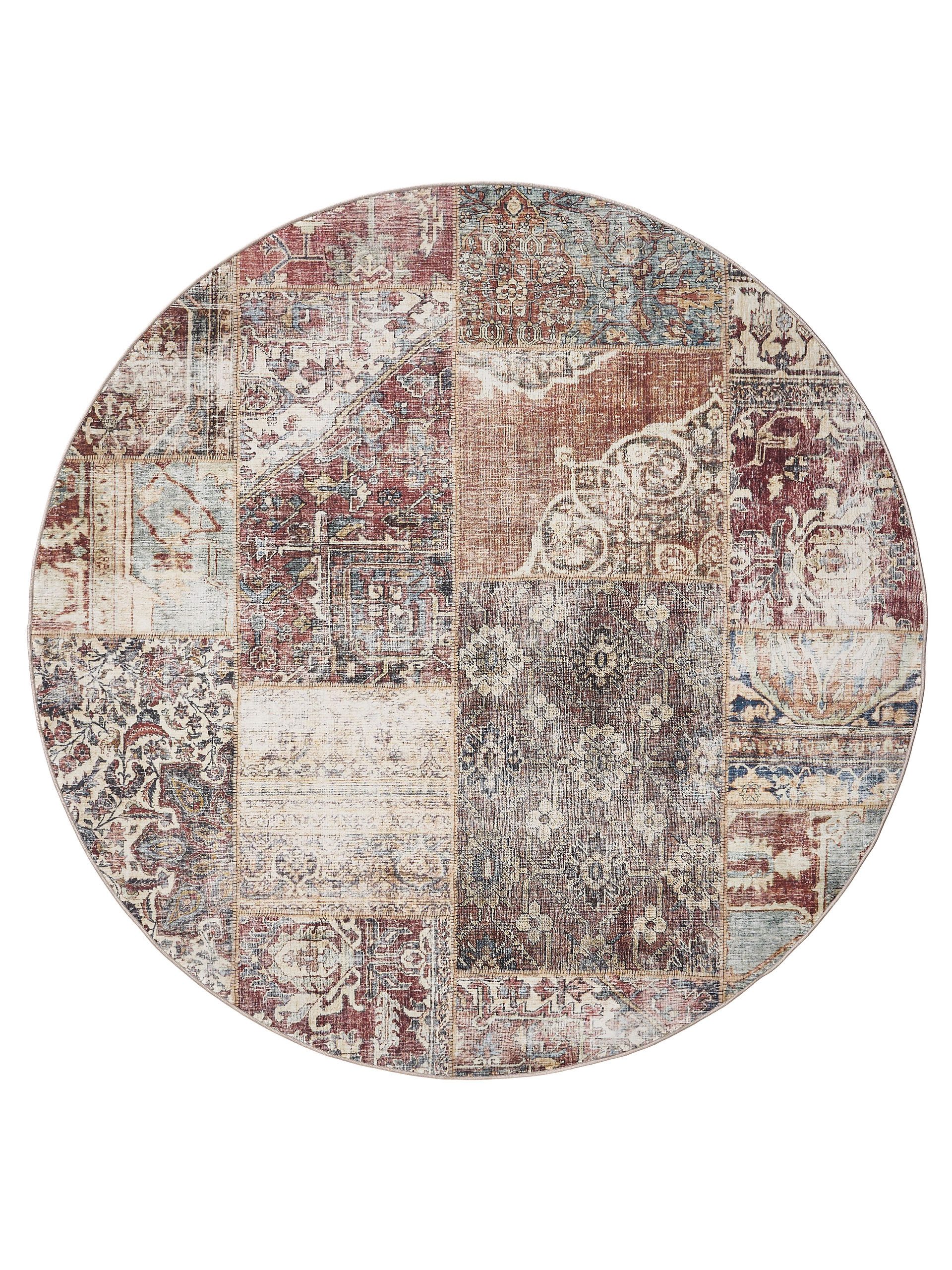 Interiyou Teppich Gent, Rund, Höhe: 5 mm, Vintage Kurzflor für Wohnzimmer, Schlafzimmer, waschbar, pflegeleicht