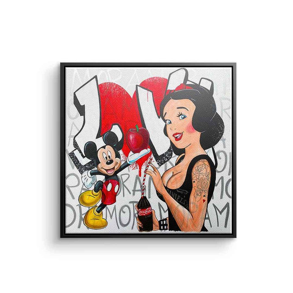 DOTCOMCANVAS® Leinwandbild, Leinwandbild Red Apple Micky Maus Mickey Mouse designed by Sabrina Sec schwarzer Rahmen