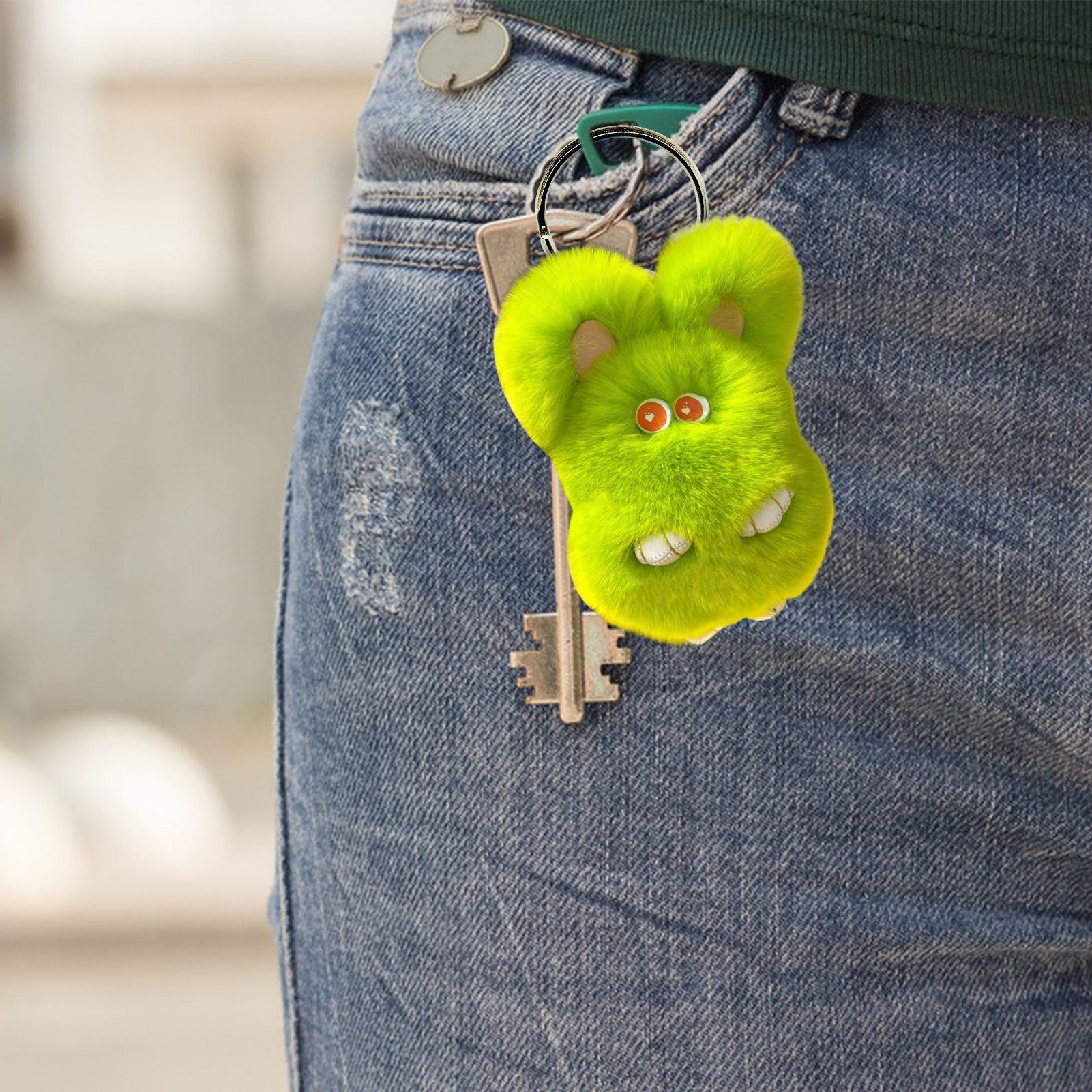 Rutaqian Häschen Schlüsselanhänger, Fluffiges Puppen Grün Weiches Kaninchen Keychain Schlüsselanhänger