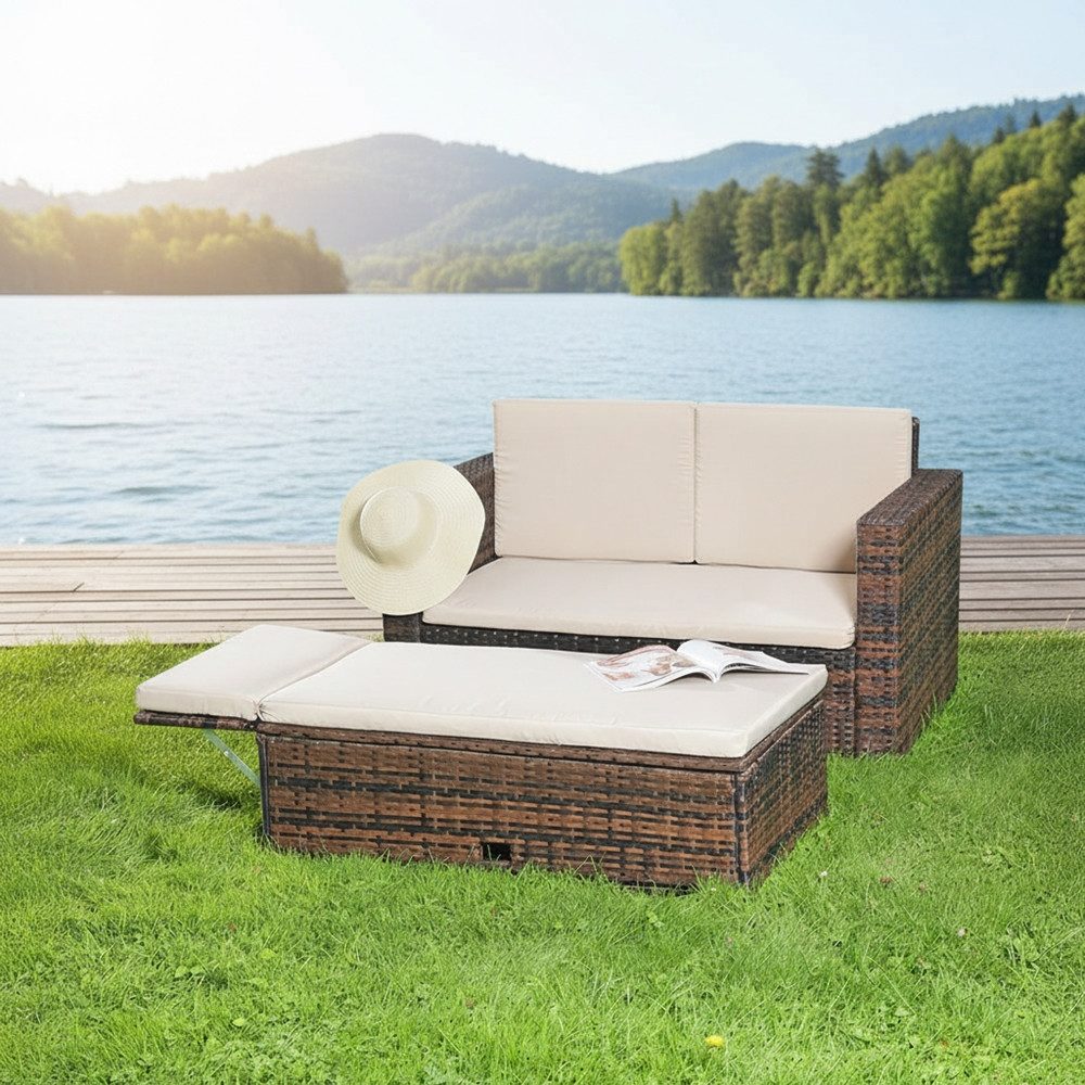 Melko Gartenlounge-Set Gartensofa Lounge Sessel Gartenmöbel Polyrattan Fußbank Sitzgarnitur, (Set), Kissen inkl. Reißverschluss, daher abnehm- und waschbar