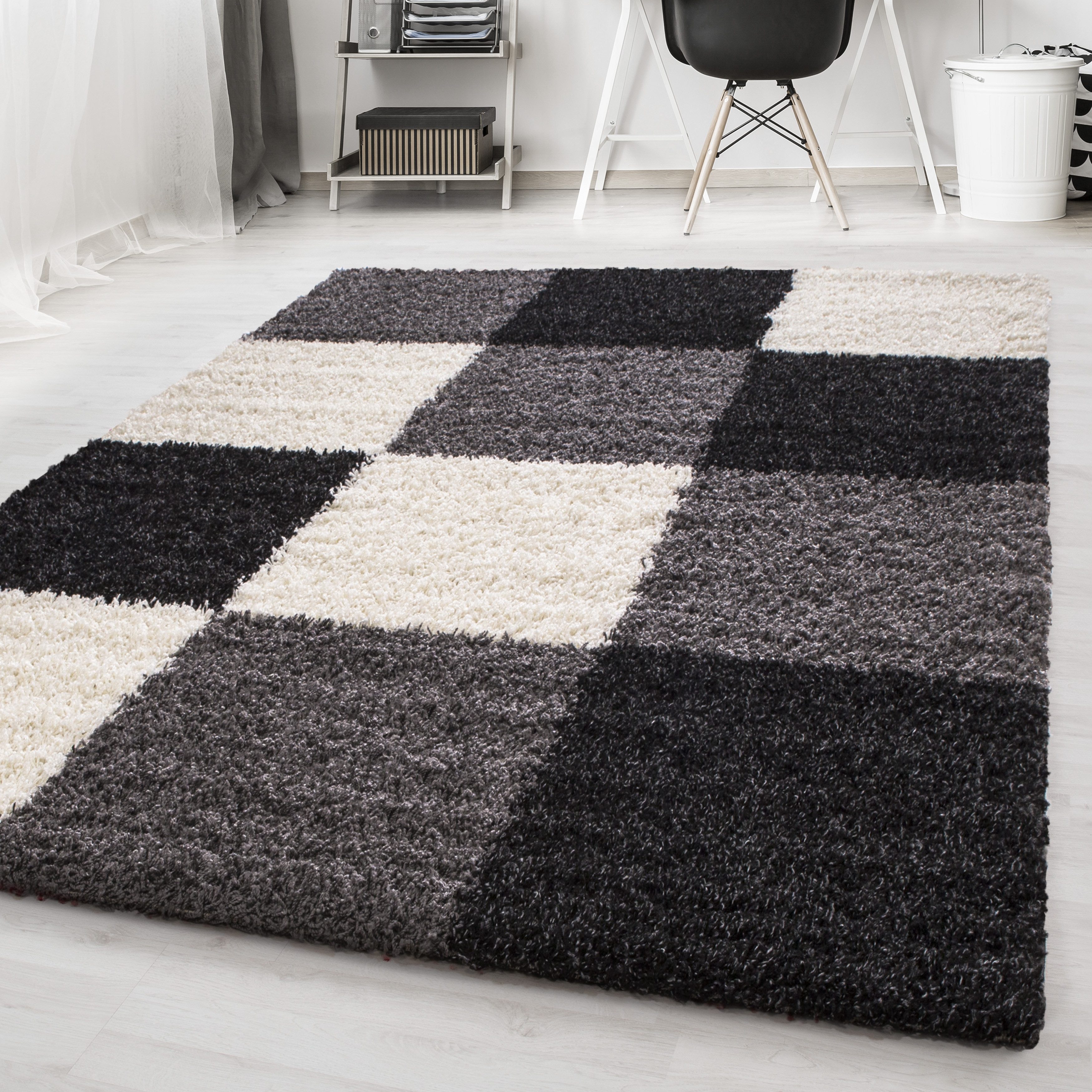 KADIMA DESIGN Teppich Karo Polypropylen Wohnzimmer Shaggy Teppich Hochflor, günstig online kaufen