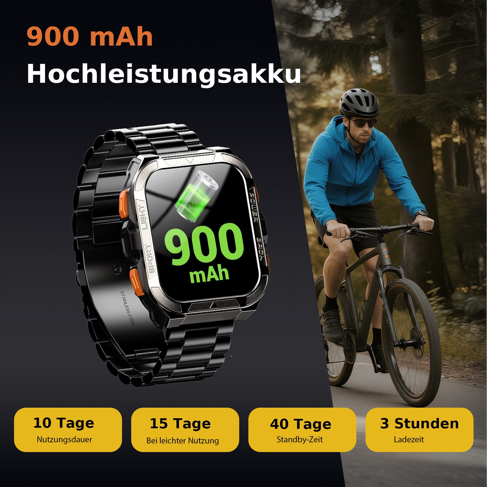 blackview GPS Smartwatch Herren mit 900mAh, LED Taschenlampen, 60 Tage Standby Smartwatch (1.91 Zoll, iOS&Android&HarmonyOS) Packung, 3xRiemen (Metallarmband+Silikonarmband+Geflochtenesband) und Ladekabel, 1,91",Taschenlampe/Kompass/SOS/Blutdruck/SpO2/HR/Chatgpt/Schritten