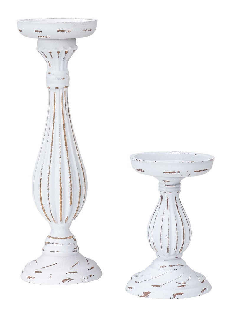 Levandeo® Kerzenhalter, 2er Set Kerzenhalter Shabby H17-34cm Weiß MDF Holz Kerzenständer