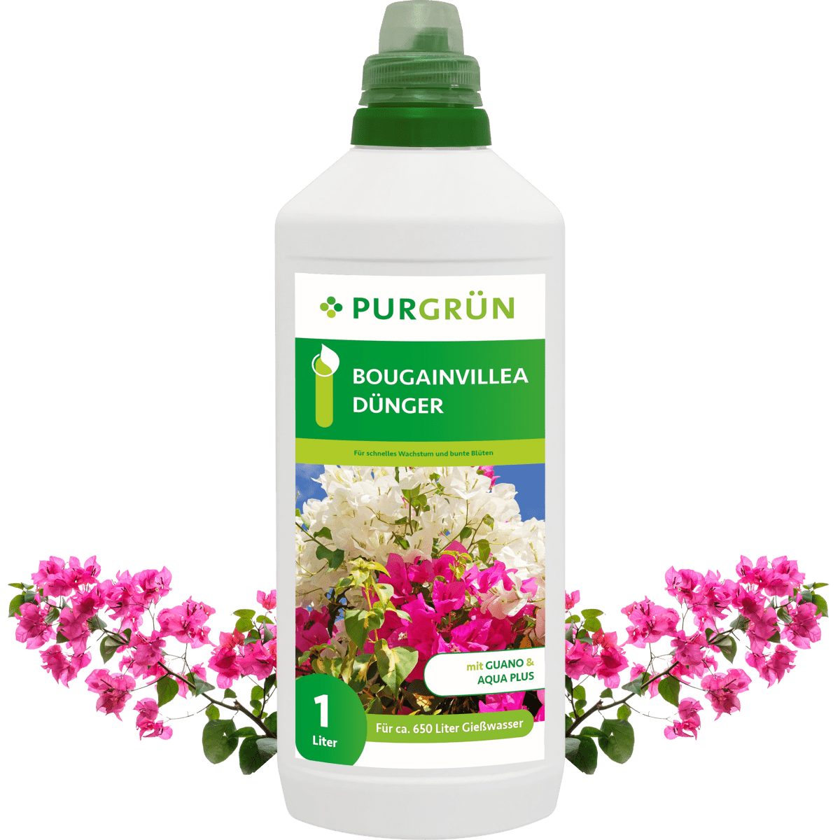Blumendünger Purgrün Bougainvillea Dünger, NPK 8+8+6, Guano & Aqua Plus, 1L