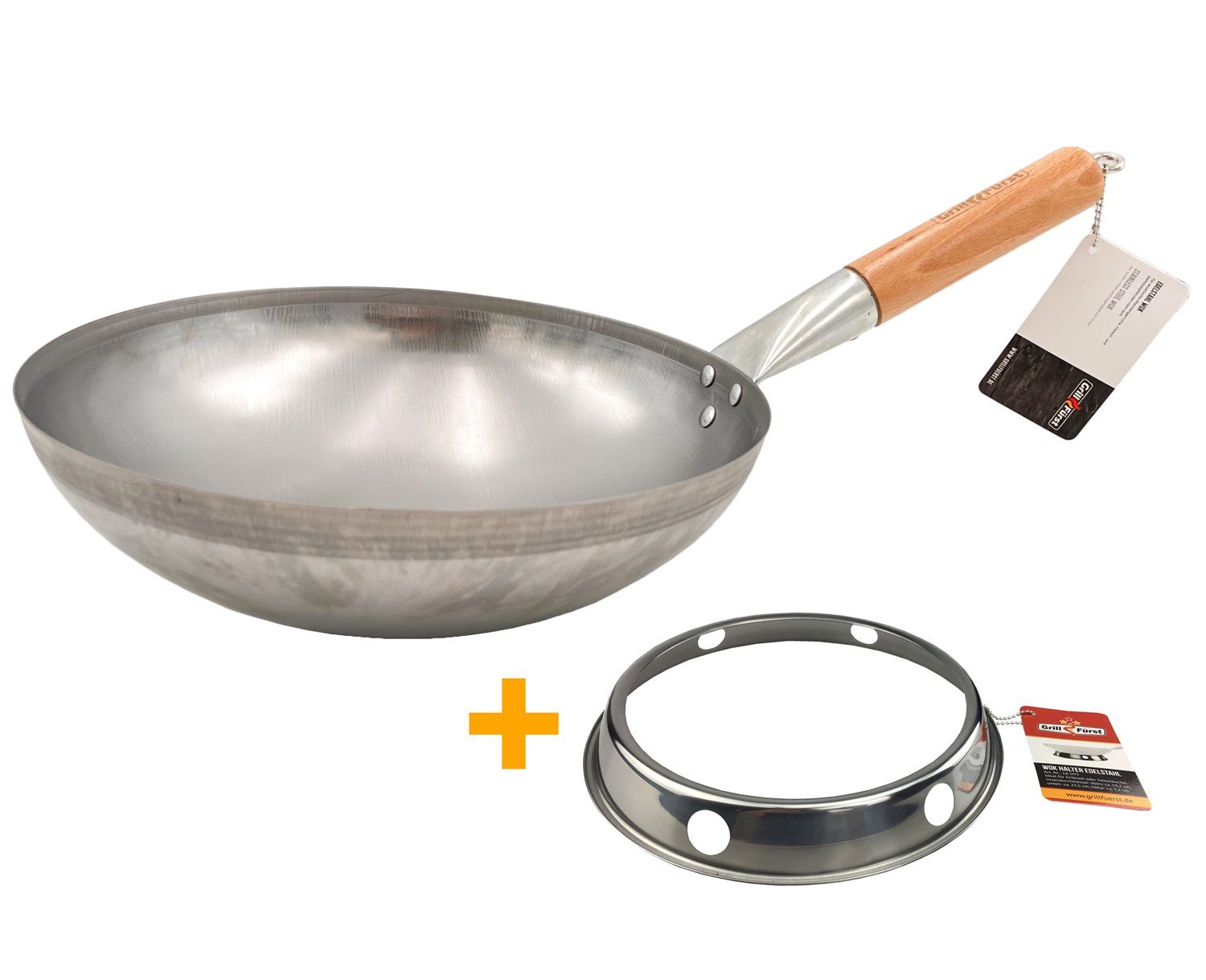 Grillfürst Wok Grillfürst Edelstahl Wok Ø 30 cm mit Wokring für Seitenkocher / Grillrost